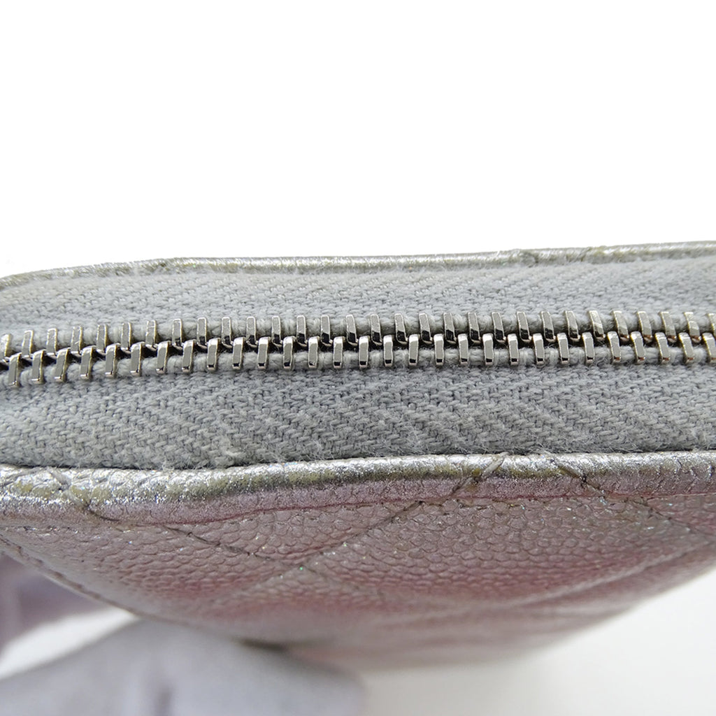 Chanel Silver Grained Calfskin Chain/Shoulder Wallet