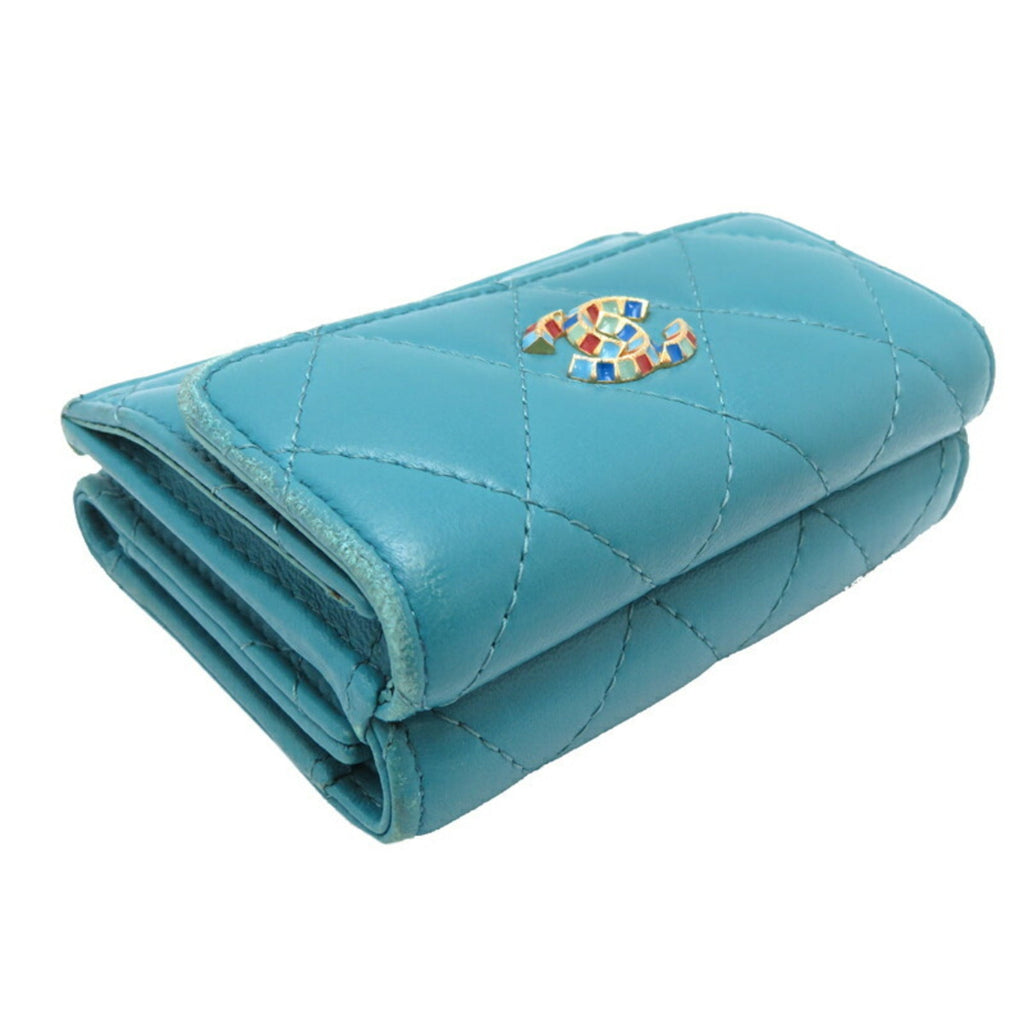 Chanel Blue Turquoise Leather Wallet (Tri-Fold)