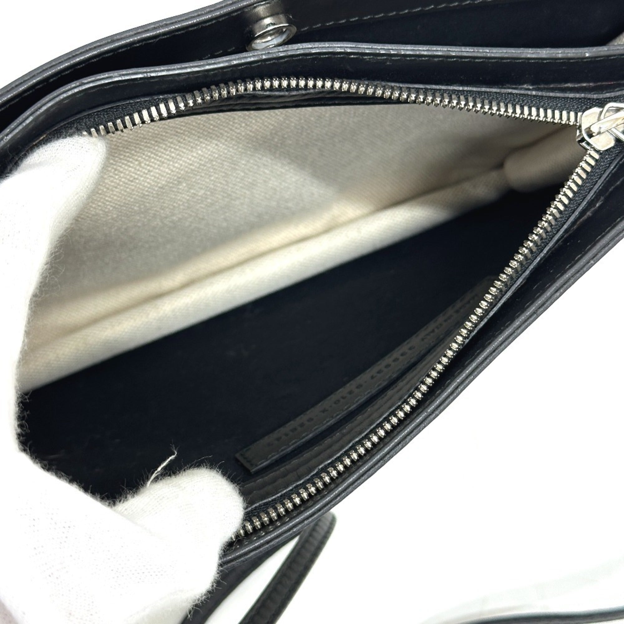 Balenciaga Black White Leather Canvas Pochette Shoulder