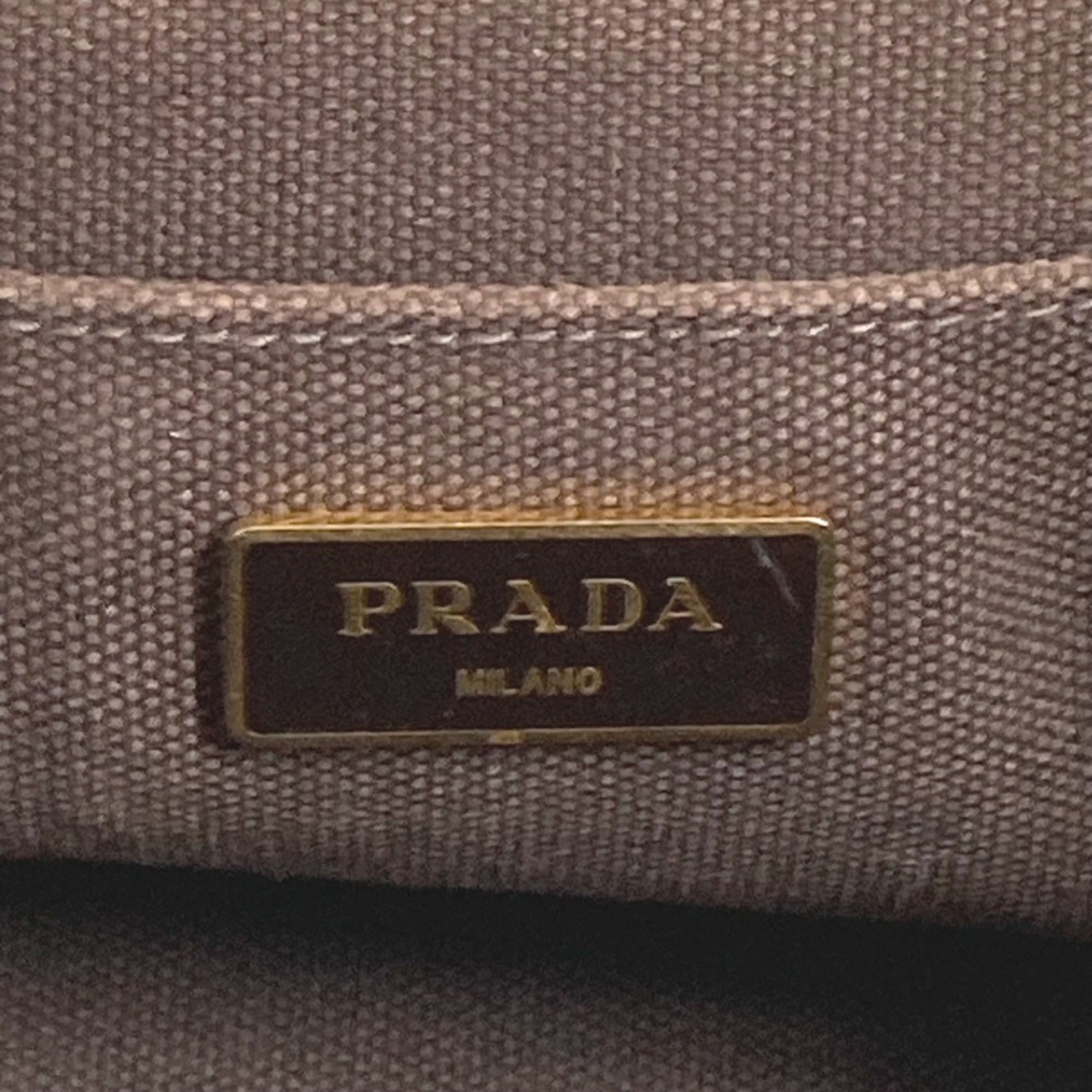 Prada Brown White Canvas Handbag Tote Bag