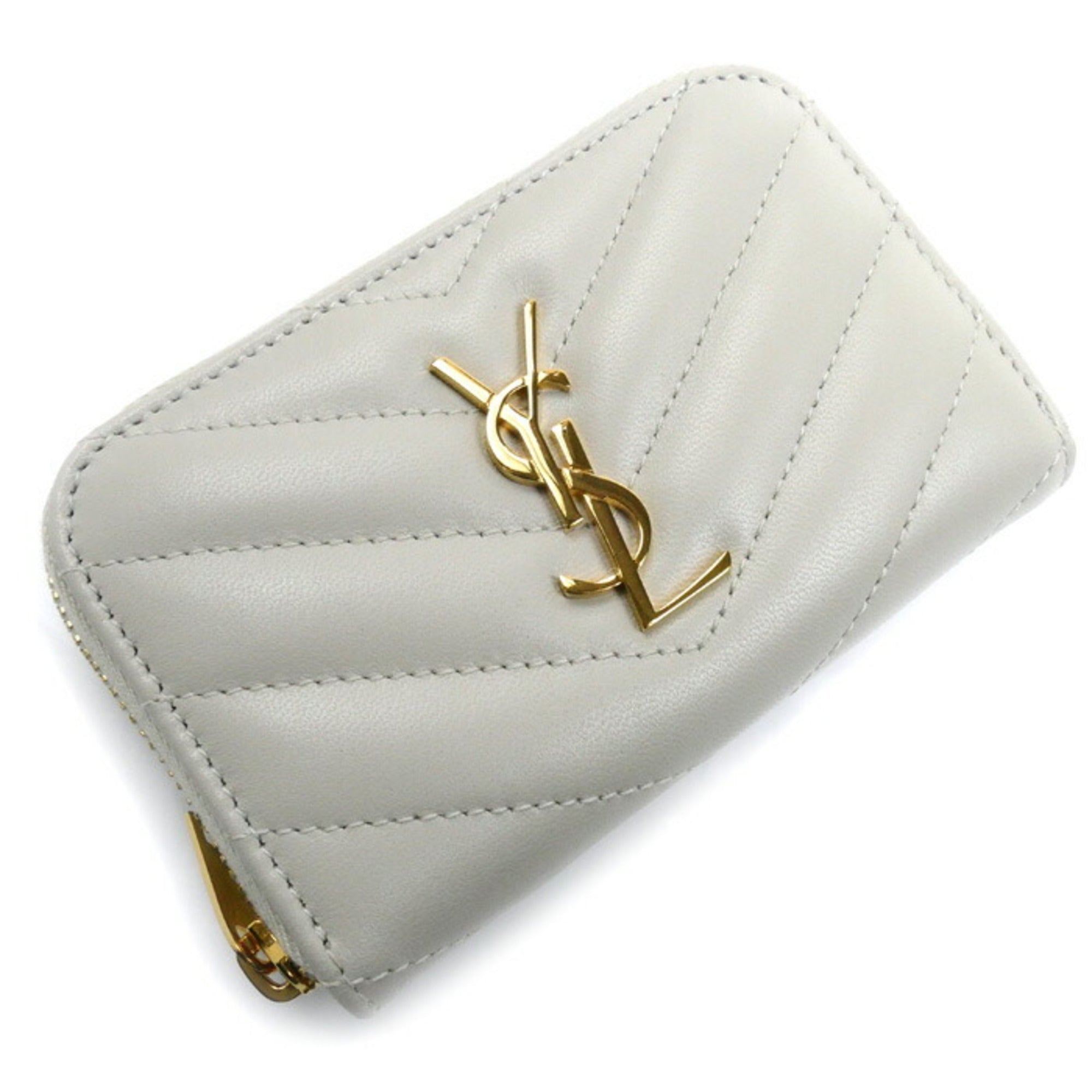 Saint Laurent Ivory Leather Coin Purse/Coin Case (Pre-Owned)