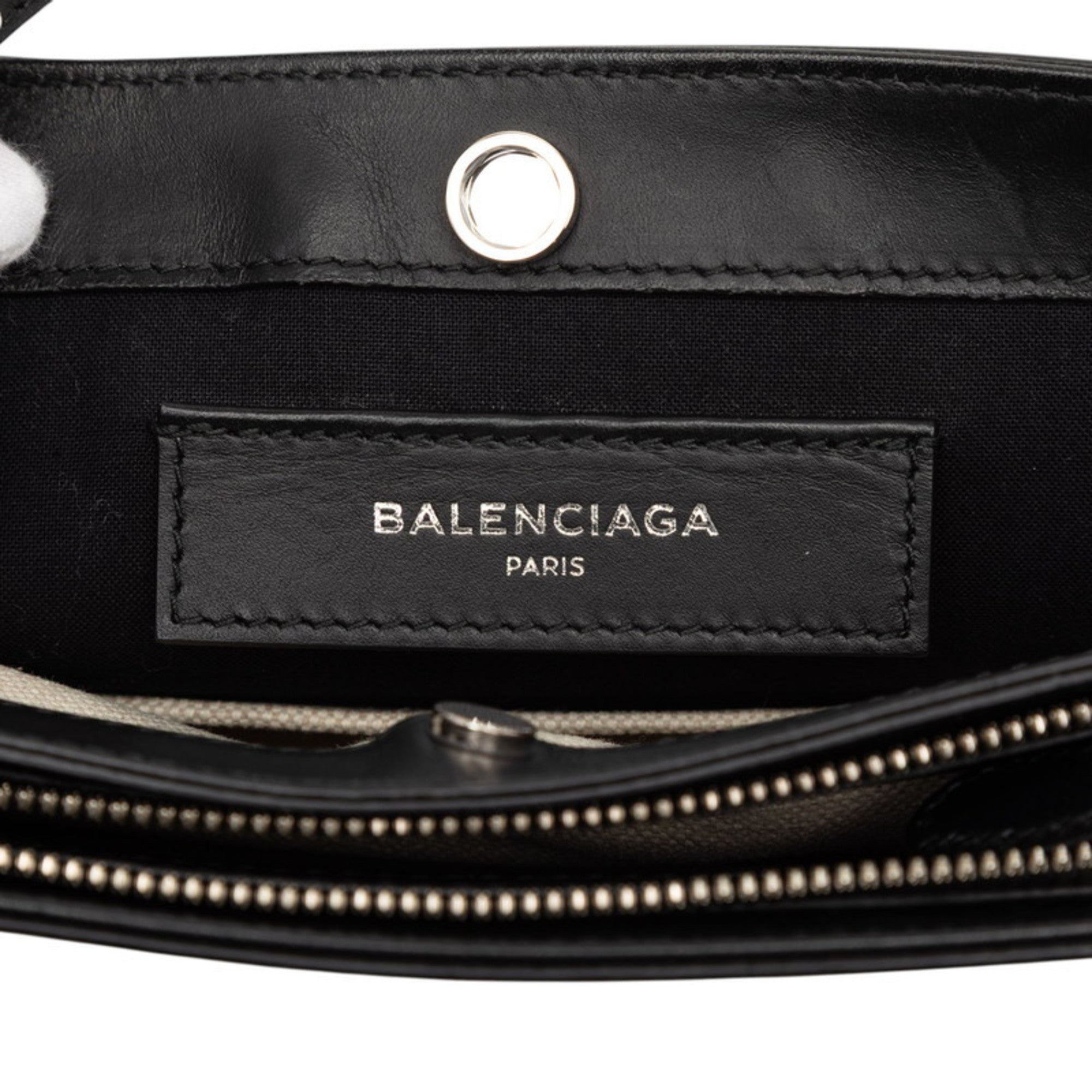 Balenciaga Black Ivory Canvas Leather Shoulder