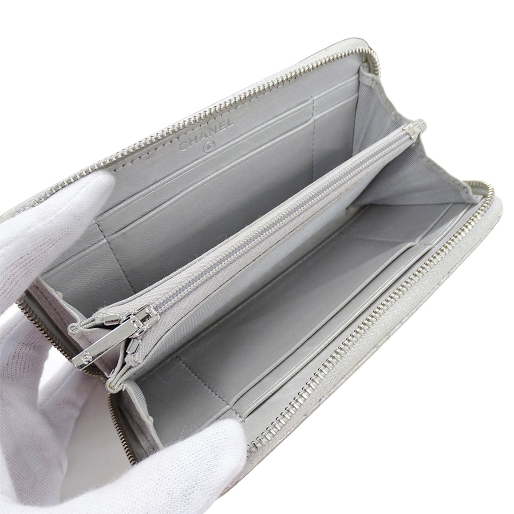 Chanel Silver Grained Calfskin Chain/Shoulder Wallet