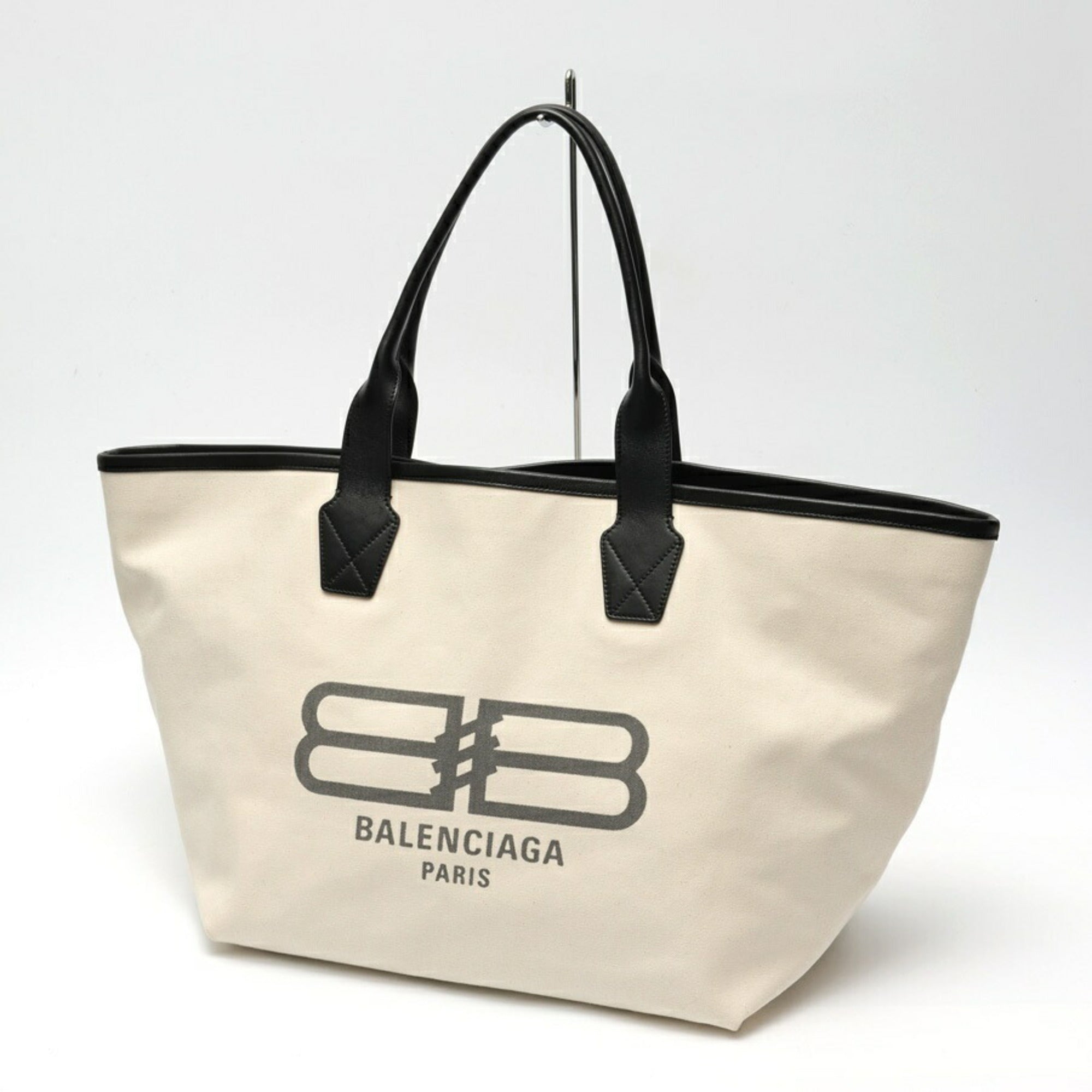 Balenciaga Black White Canvas Leather Tote