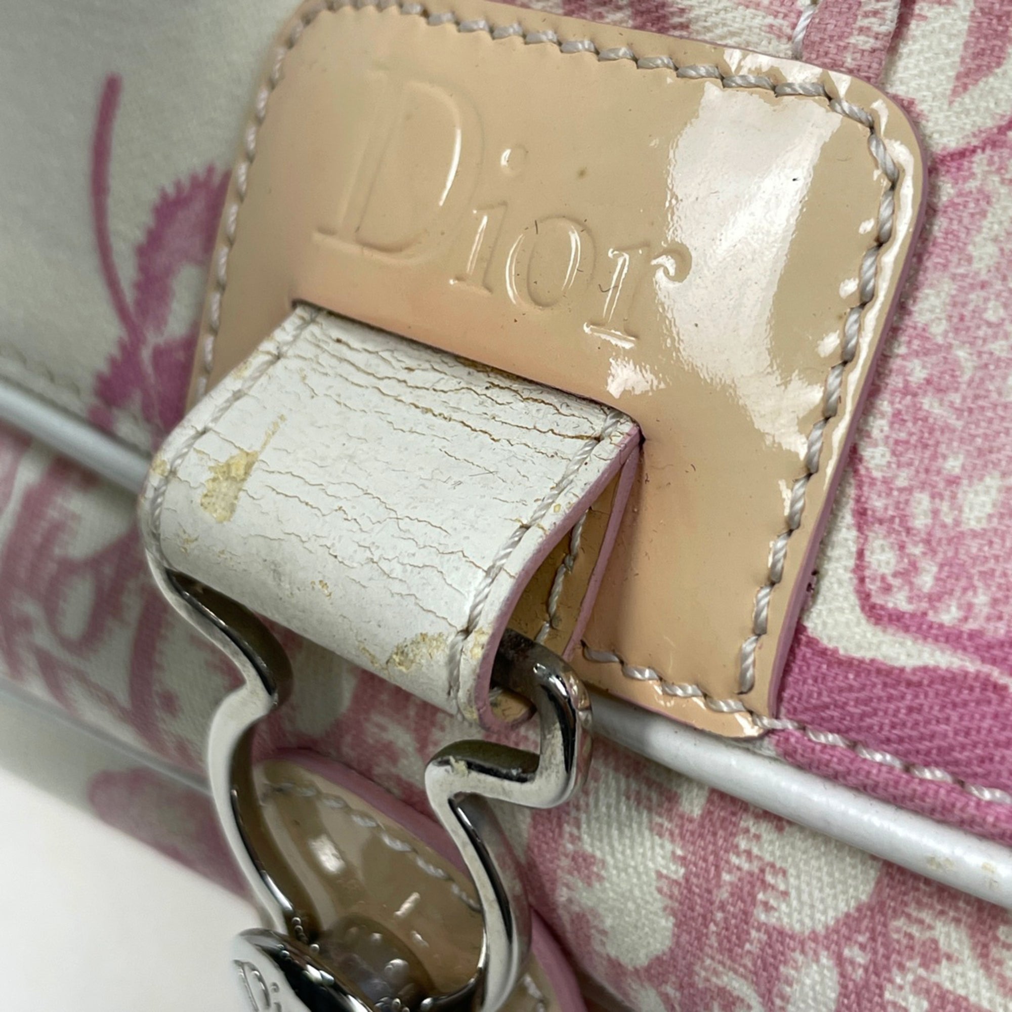 Christian Dior Pink Beige Canvas Leather Handbag (Pre-Owned)