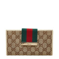Gucci Beige Ivory Canvas Leather Long Wallet (Bi-Fold) (Pre-Owned)
