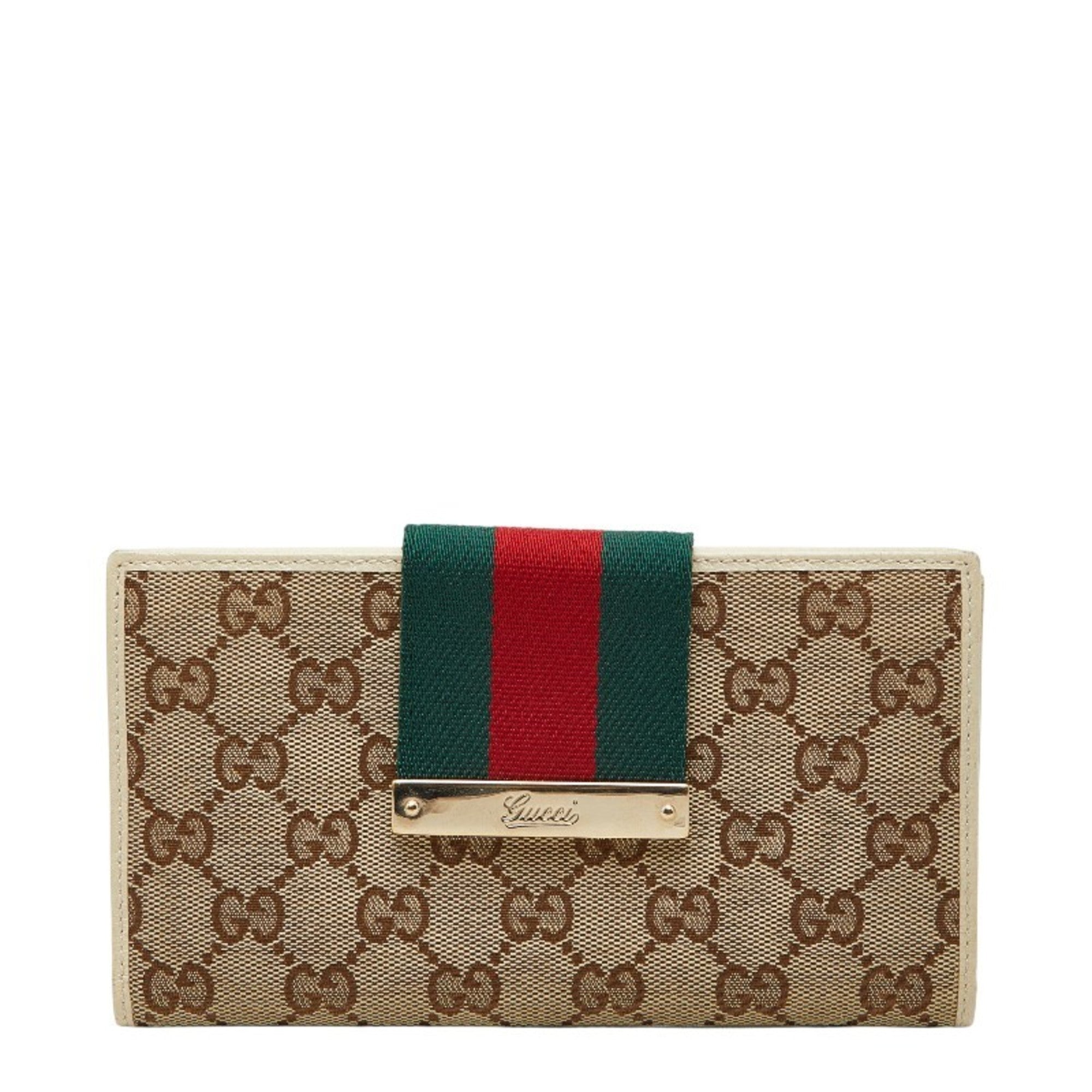 Gucci Beige Ivory Canvas Leather Long Wallet (Bi-Fold) (Pre-Owned)
