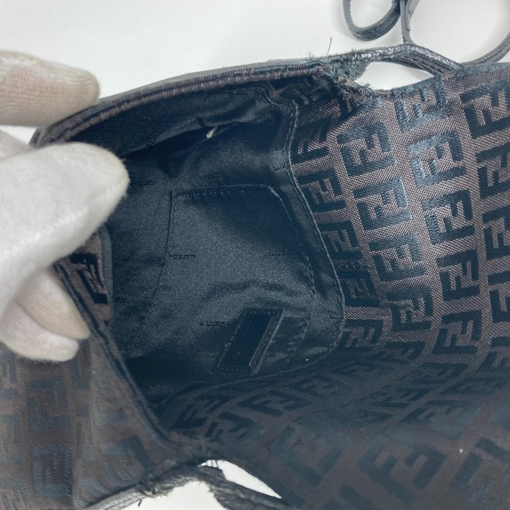 Fendi Black Canvas Leather Pochette Shoulder Bag