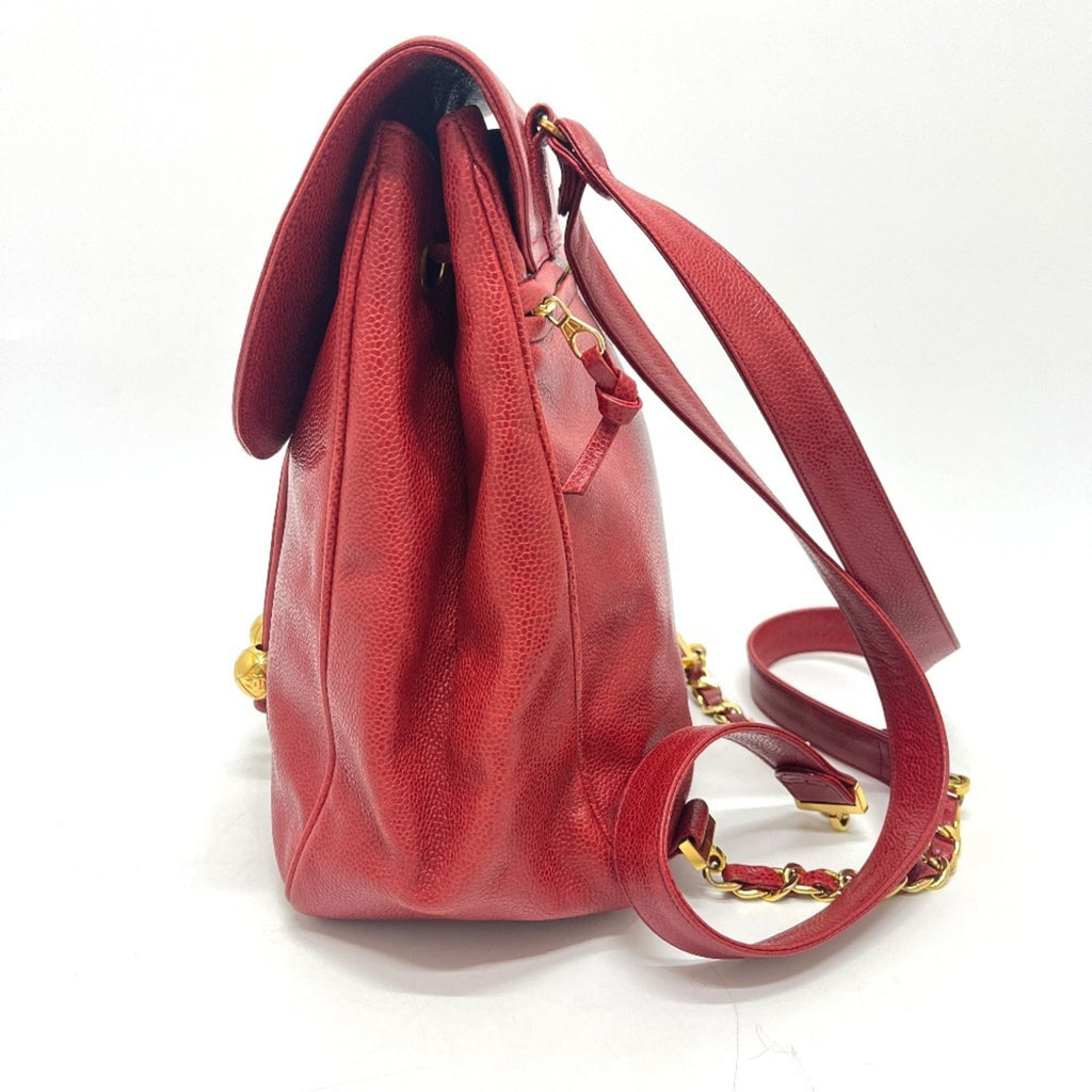 Chanel Red Color Grained Calfskin Backpack