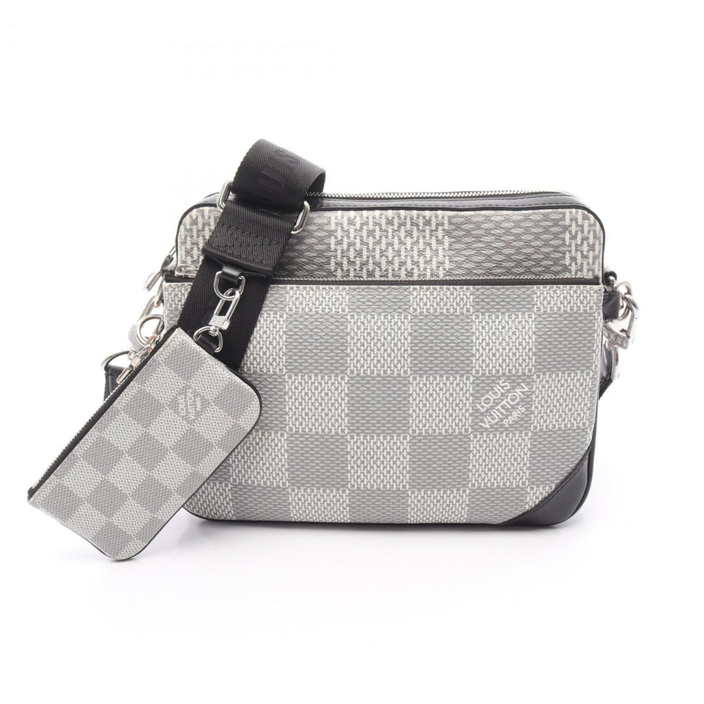 Louis Vuitton Gray White Coated Canvas Leather Shoulder Bag