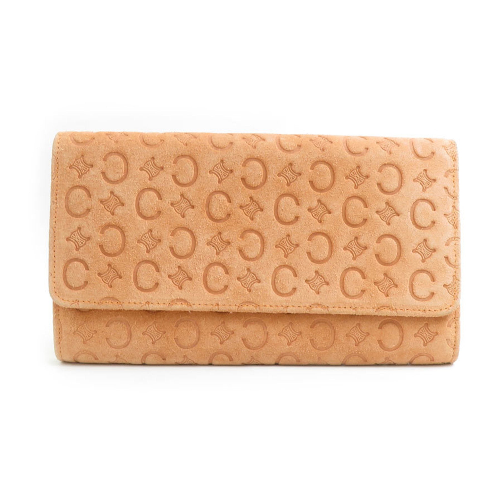 Celine Beige Orange Suede Long Wallet (Bi-Fold)