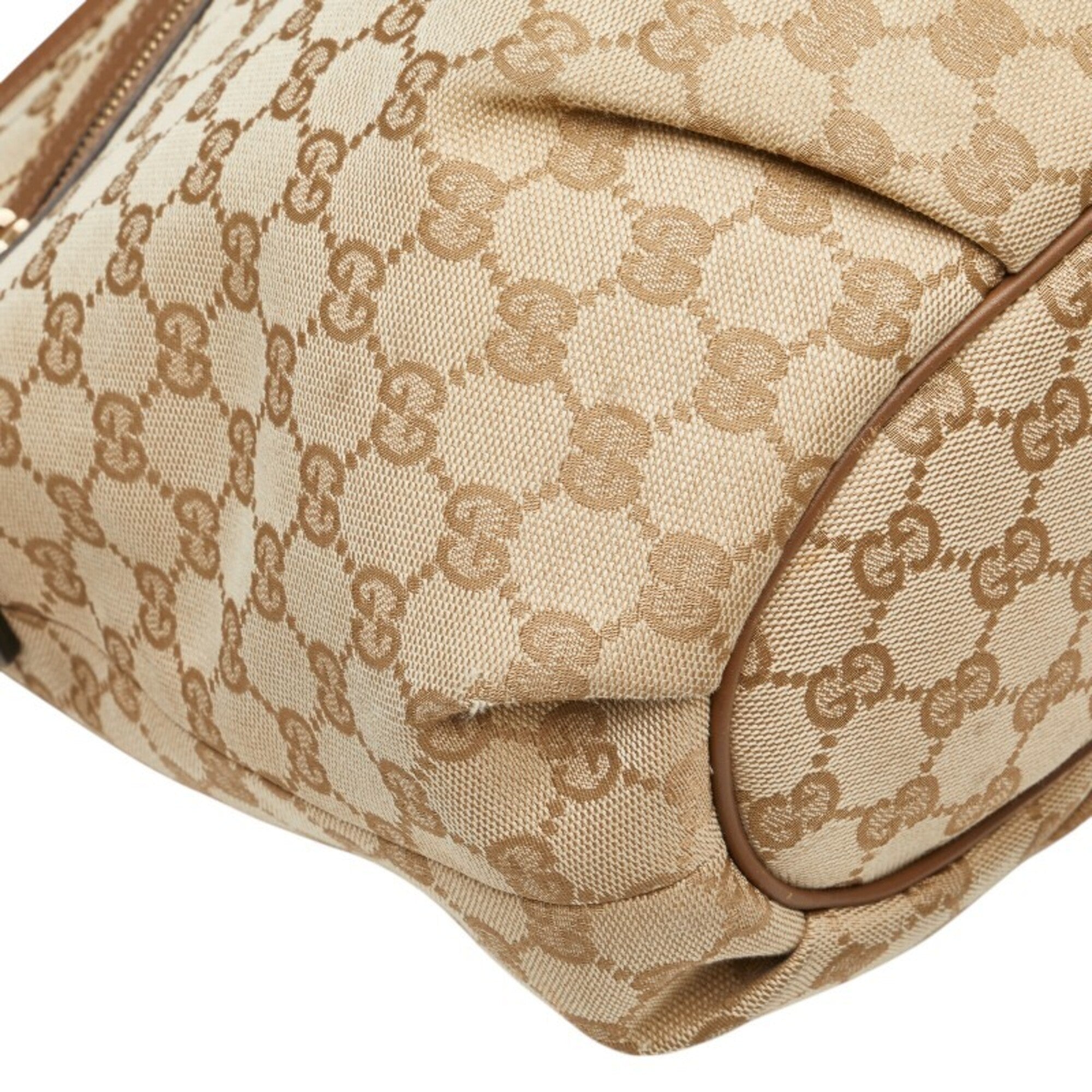 Gucci Beige Brown Canvas Leather Shoulder Bag (Pre-Owned)
