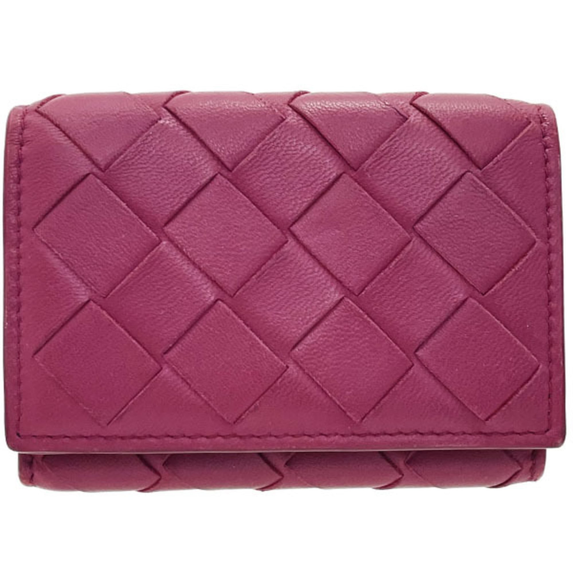 Bottega Veneta Red Color Wine Intrecciato Wallet (Tri-Fold)