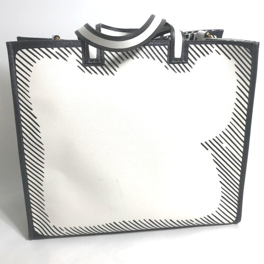 Fendi Black White Coated Canvas Handbag Tote Bag