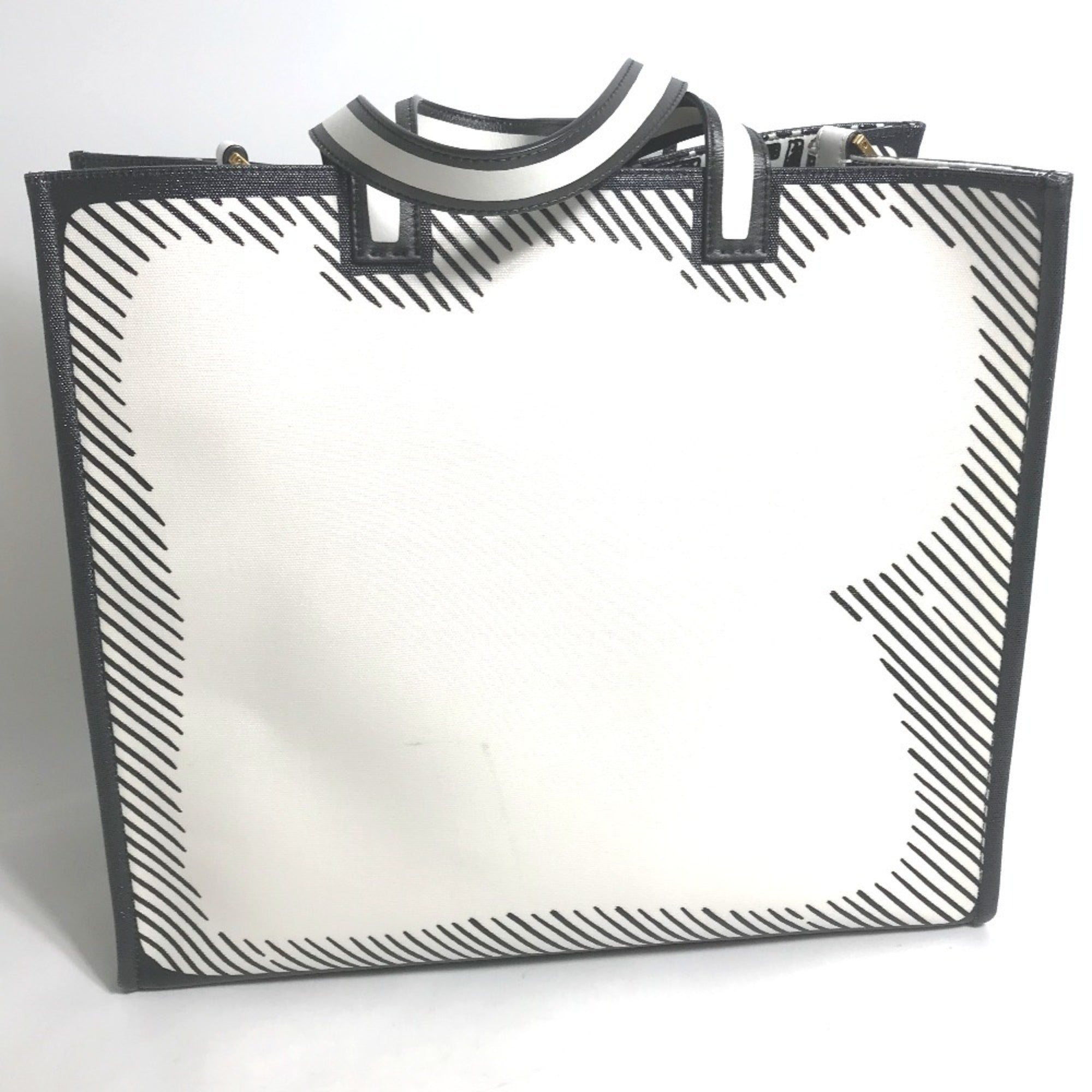 Fendi Black White Coated Canvas Handbag Tote Bag