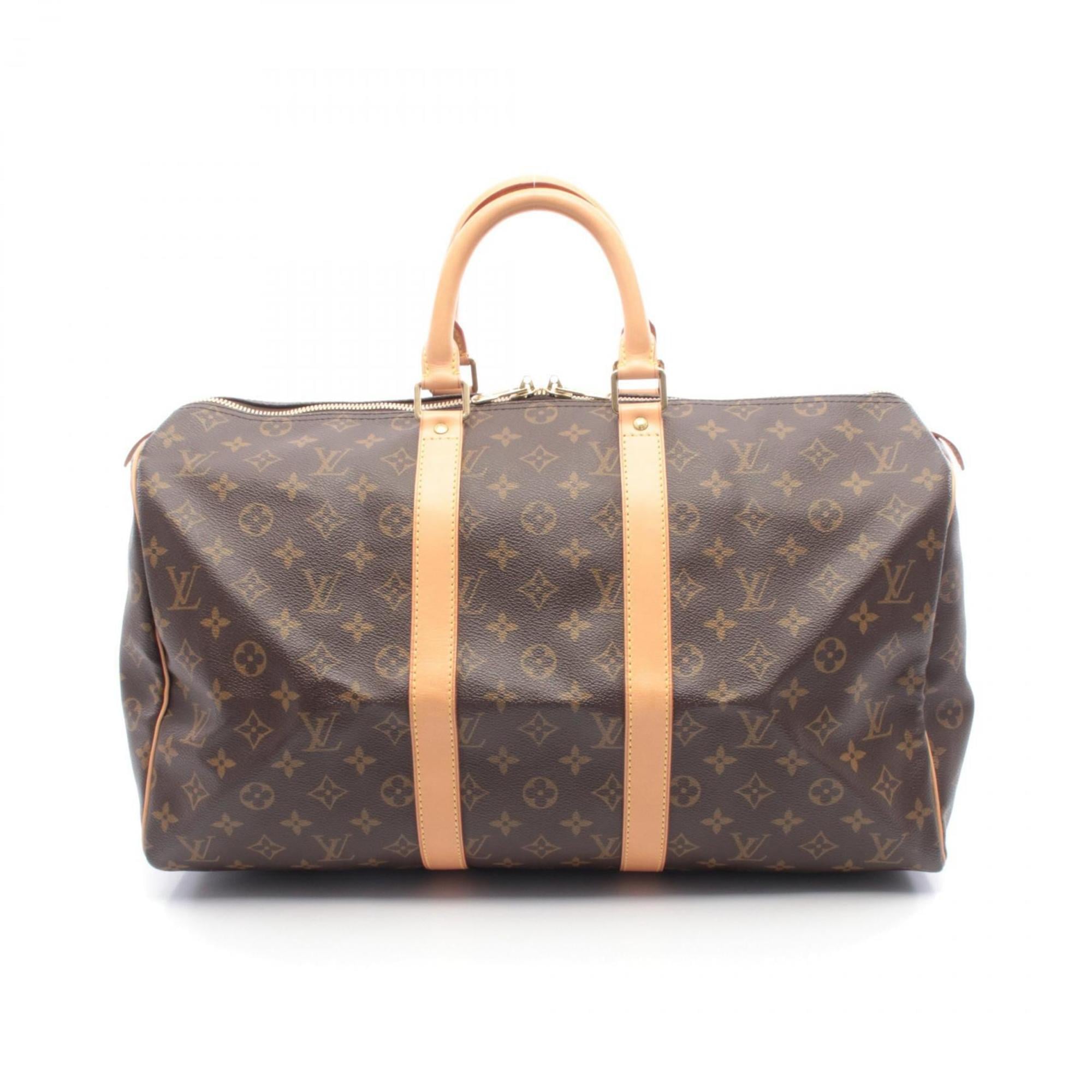 Louis Vuitton Brown Coated Canvas Leather Boston Bag Handbag