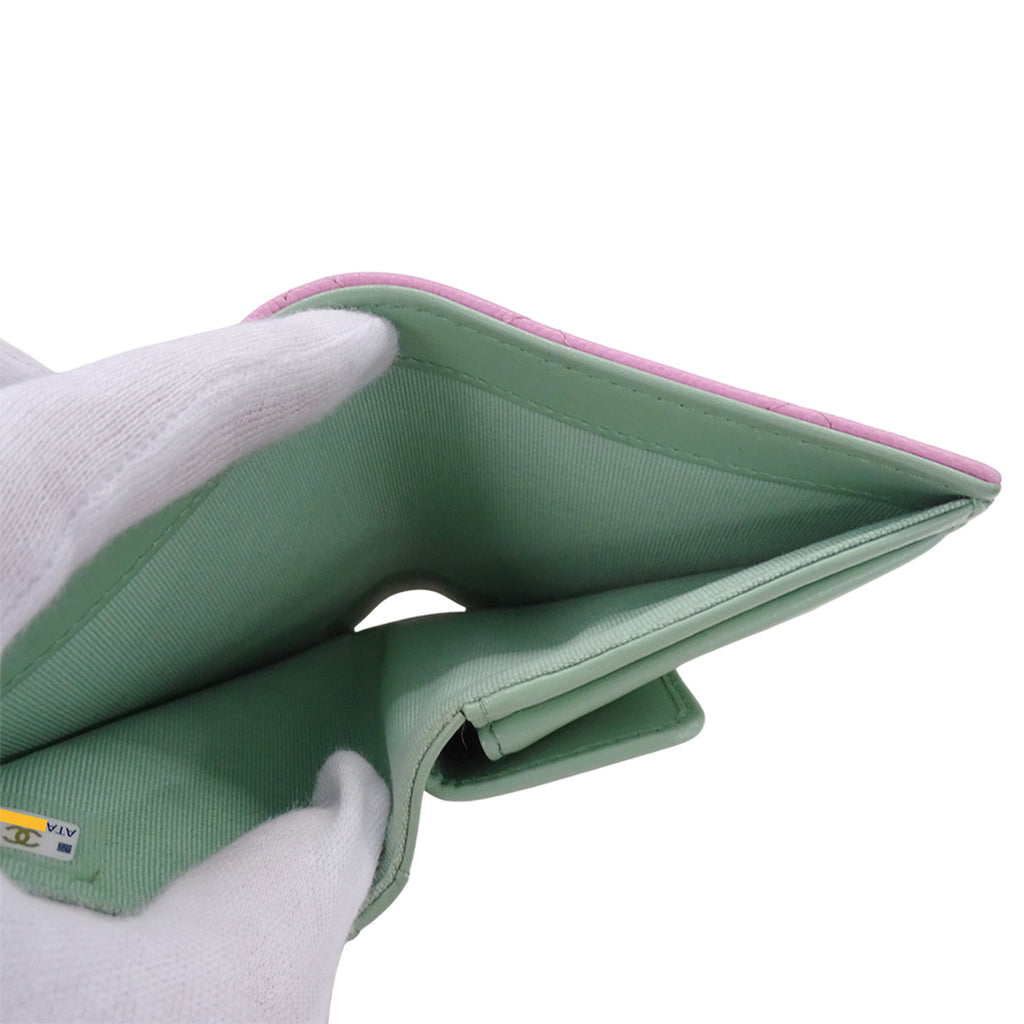 Chanel Green Pink Grained Calfskin Wallet (Bi-Fold)