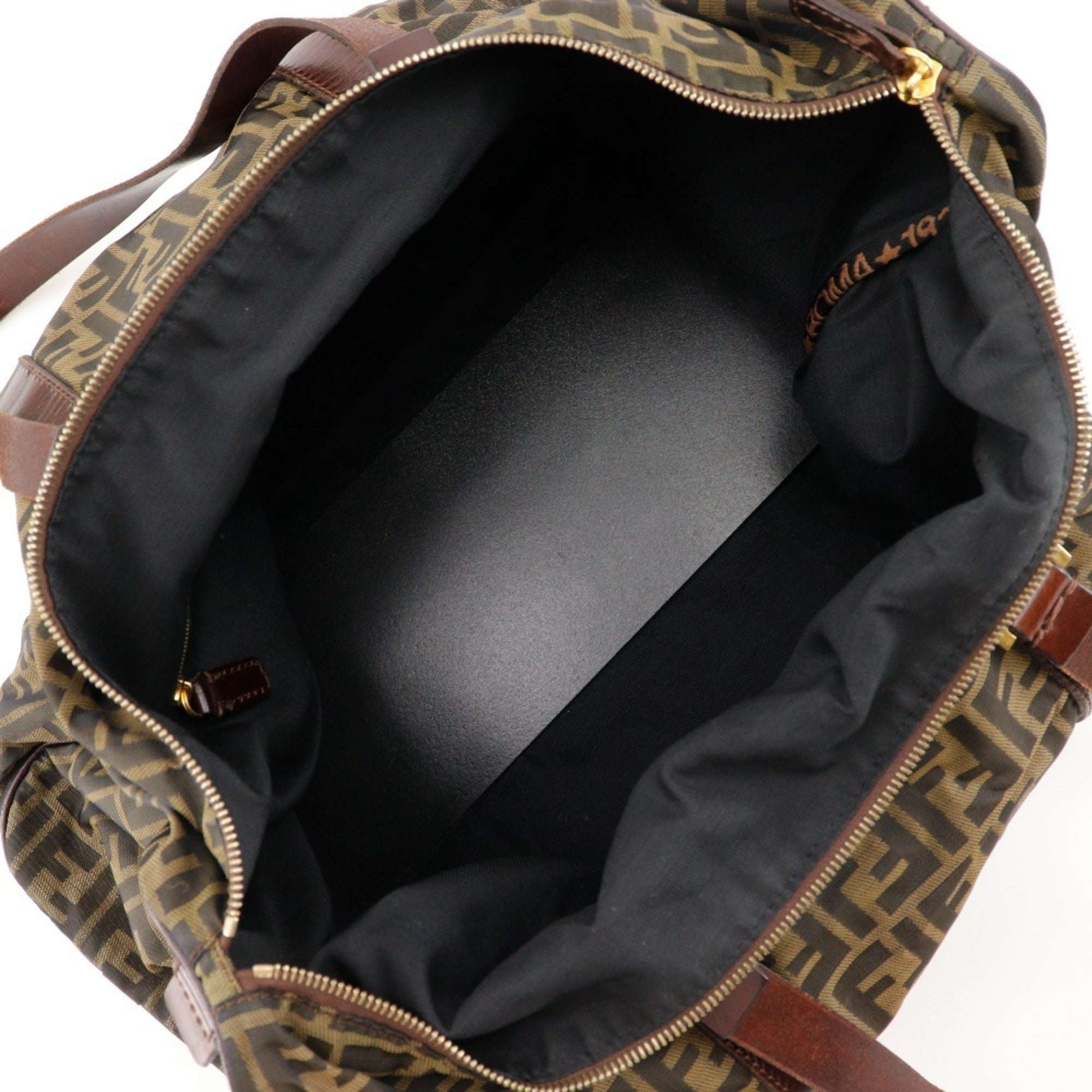 Fendi Zucca Brown Nylon Canvas Boston Bag