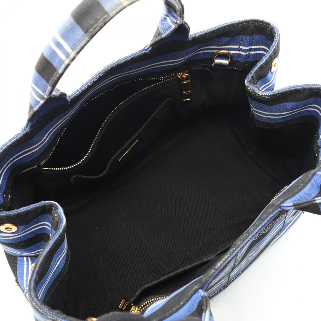 Prada Black Blue White Canvas Tote Bag