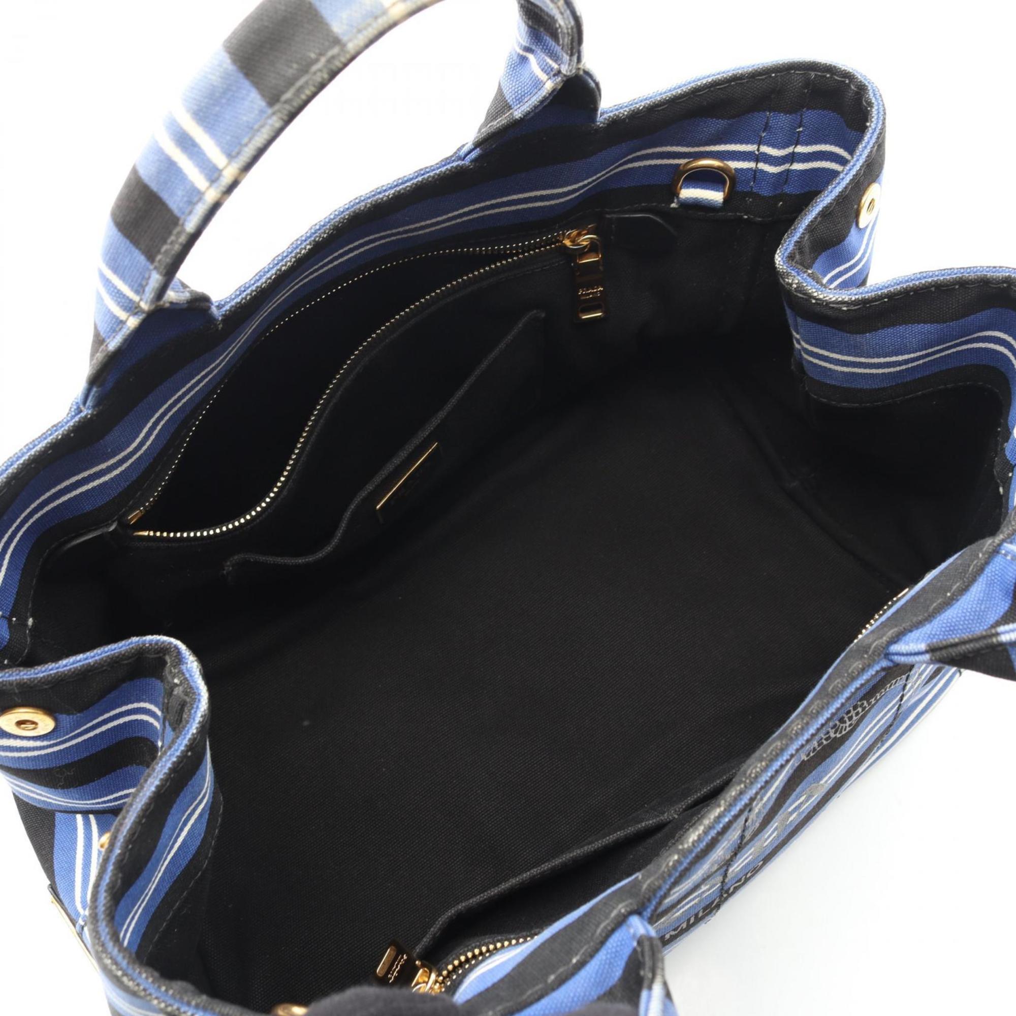 Prada Black Blue White Canvas Tote Bag