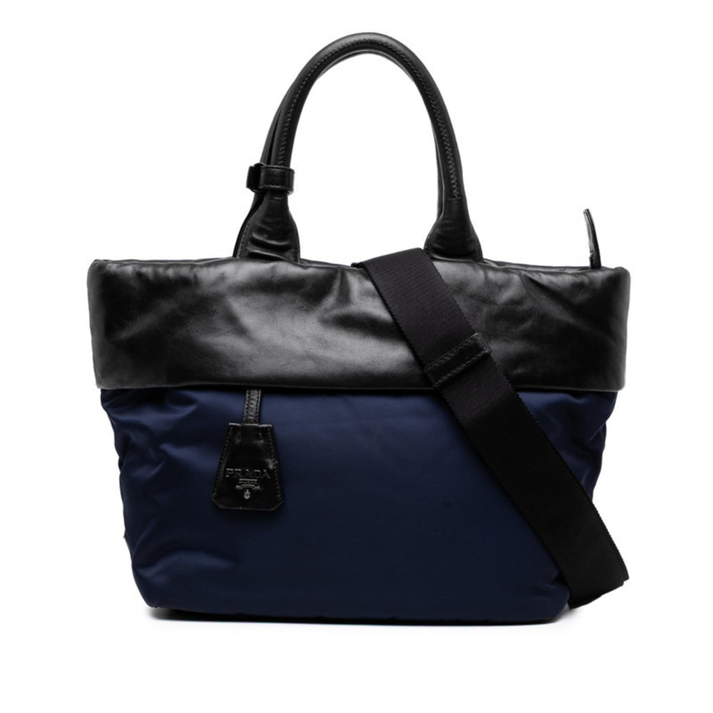 Prada Black Navy Nylon Leather Handbag Shoulder Bag