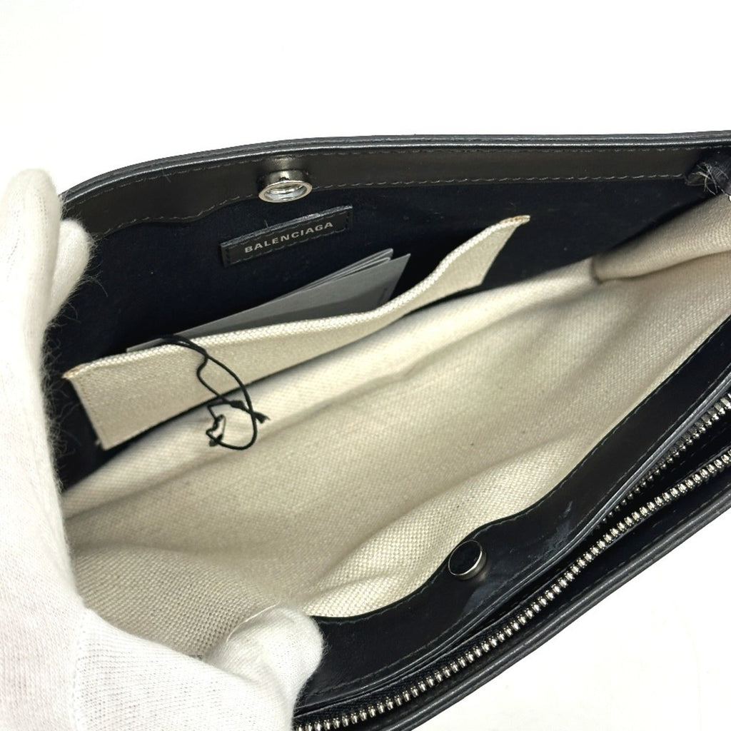 Balenciaga Black White Leather Canvas Pochette Shoulder