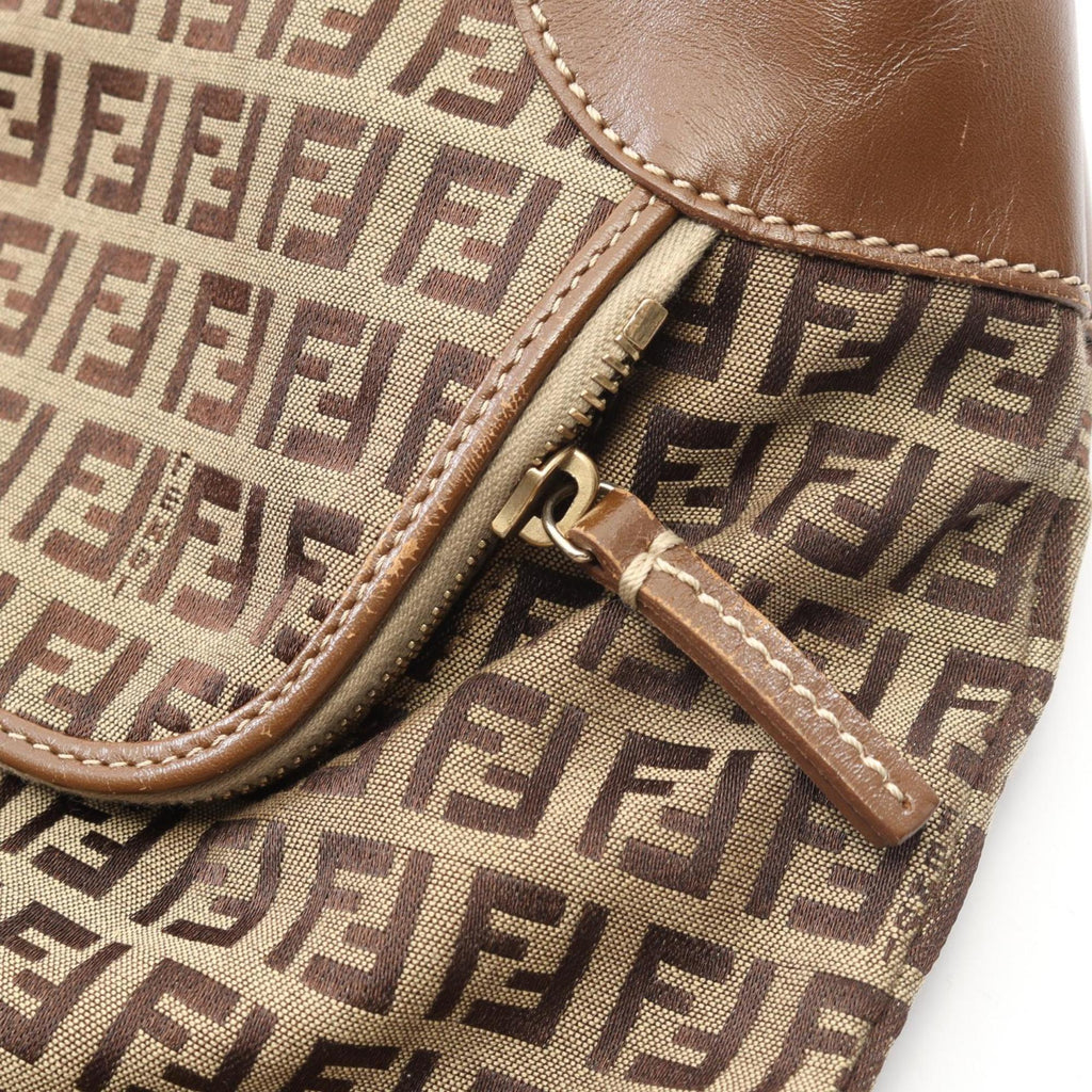Fendi Beige Brown Canvas Leather Tote Bag