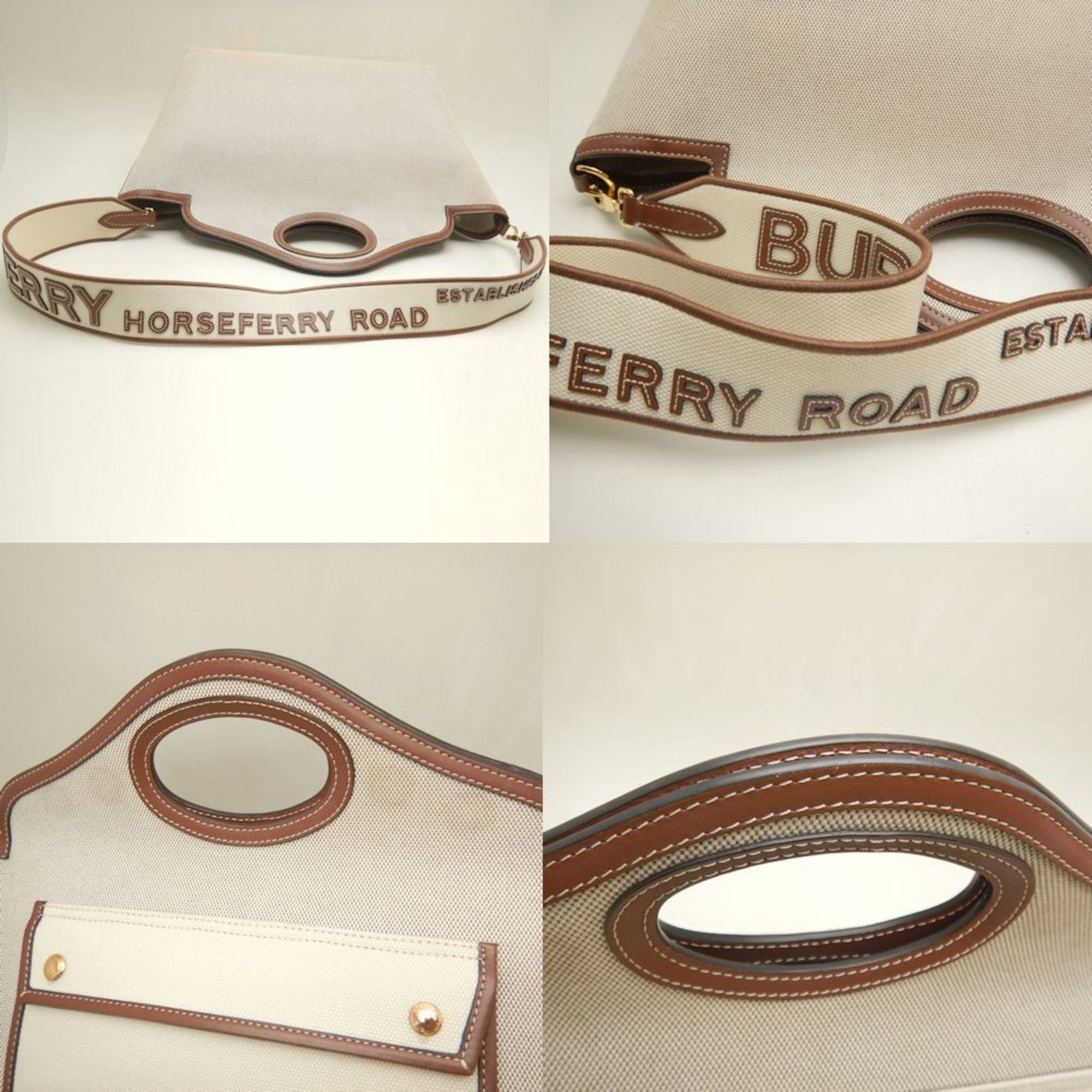Burberry Gold Canvas Leather Tote Bag