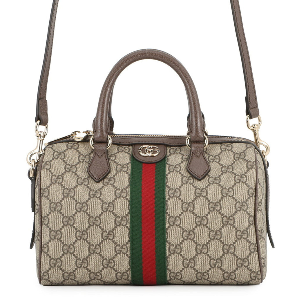 Gucci Beige Brown Green Red Color Gg Supreme Leather Boston Bag Handbag (Pre-Owned)