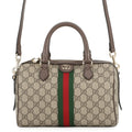 Gucci Beige Brown Green Red Color Gg Supreme Leather Boston Bag Handbag (Pre-Owned)