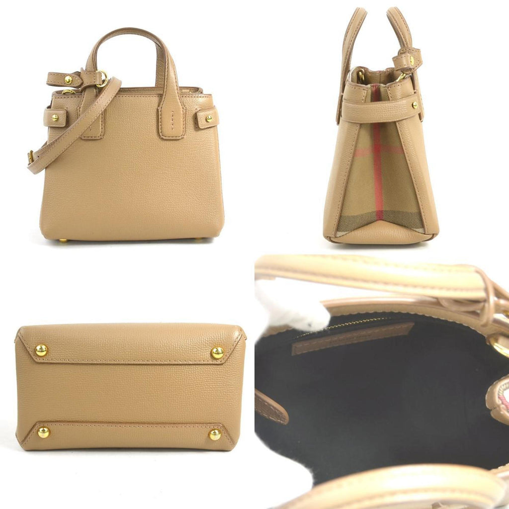 Burberry Camel Leather Canvas Handbag Shoulder Bag