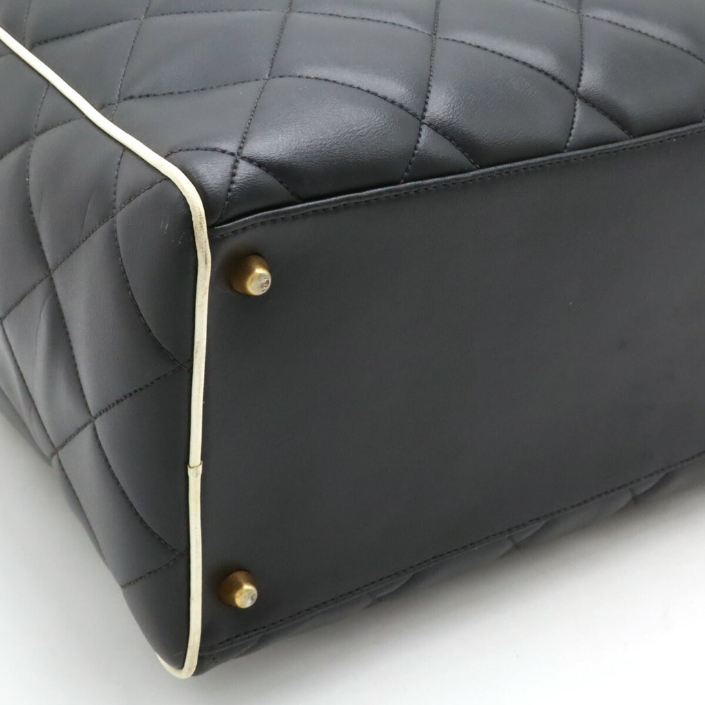 Chanel Black White Leather Boston Bag