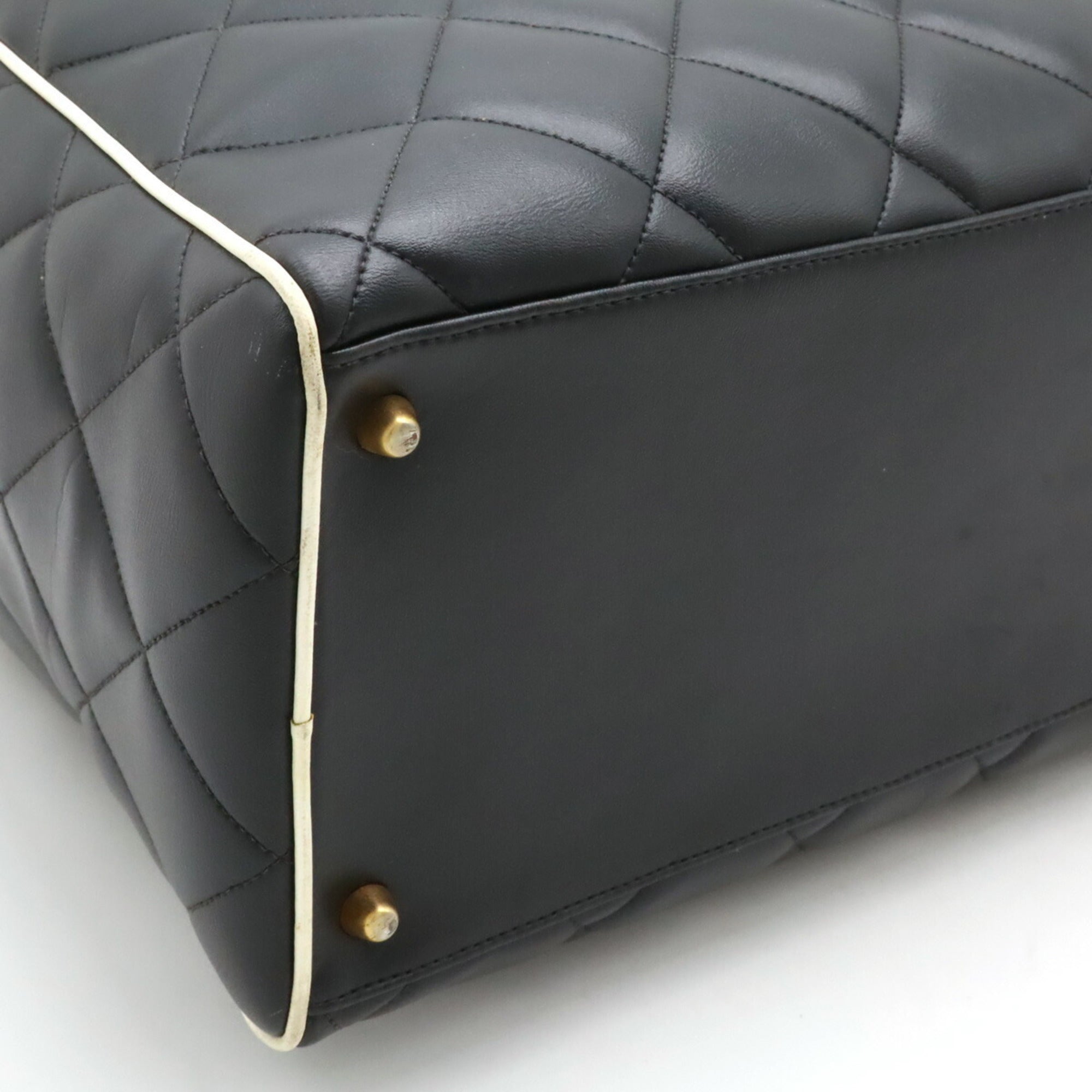 Chanel Black White Leather Boston Bag