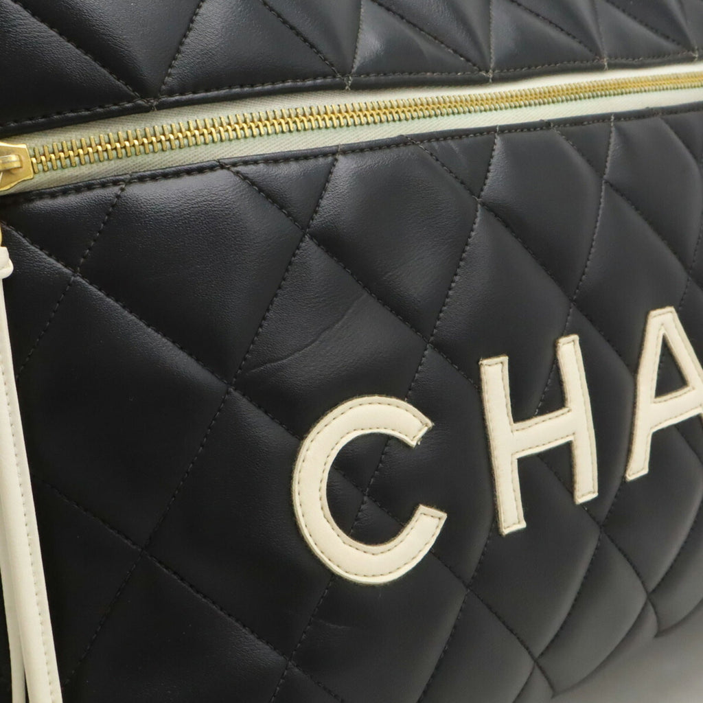 Chanel Black White Leather Boston Bag