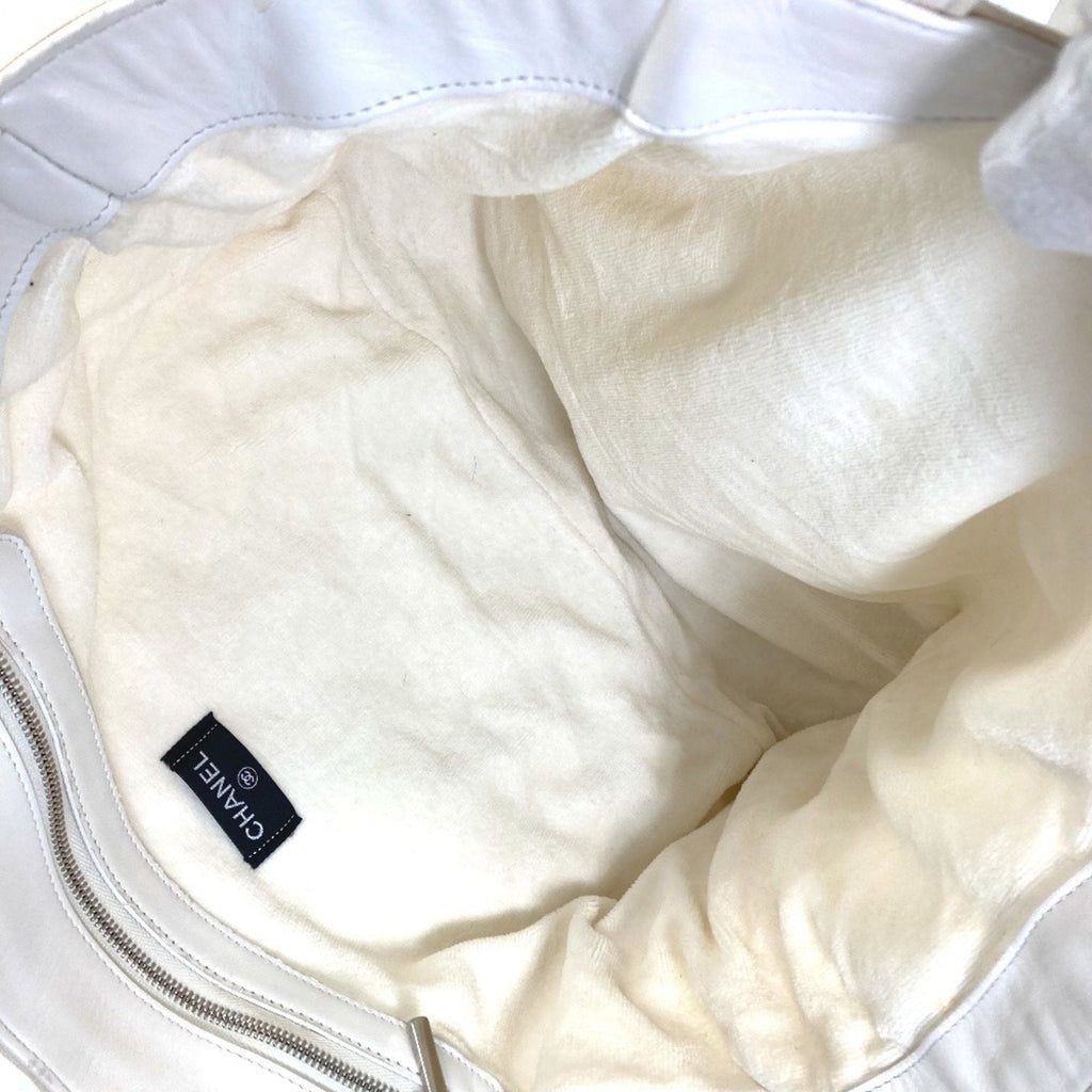 Chanel White Cotton Leather Beach Bag Shoulder Bag Tote Bag