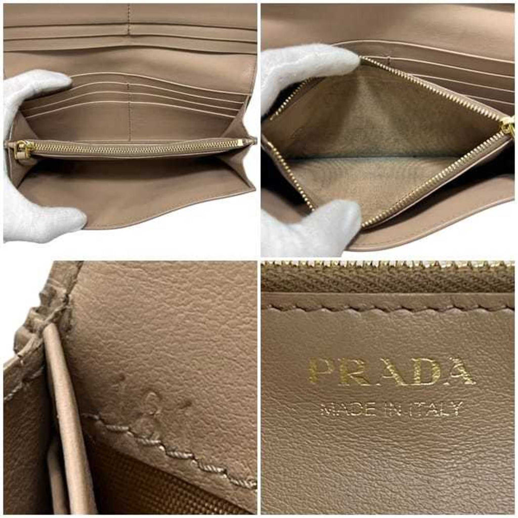 Prada Beige Leather Long Wallet (Bi-Fold)