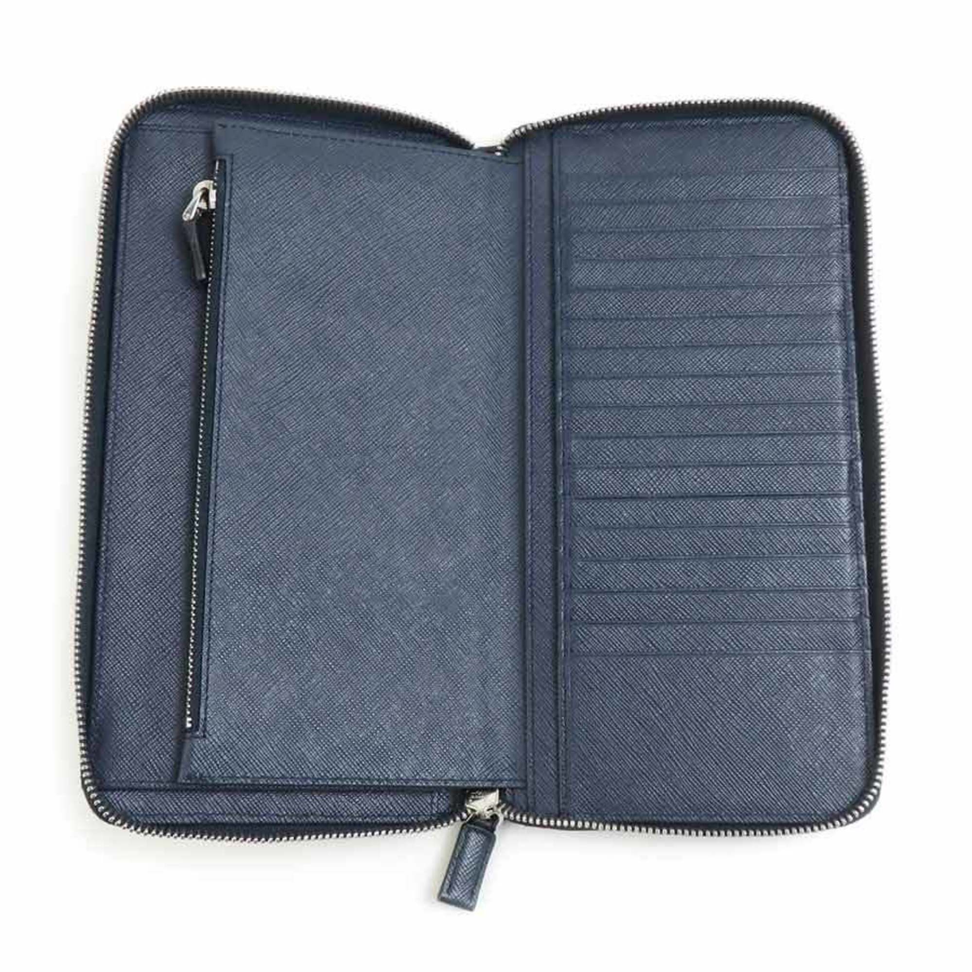 Prada Navy Leather Long Wallet (Bi-Fold)