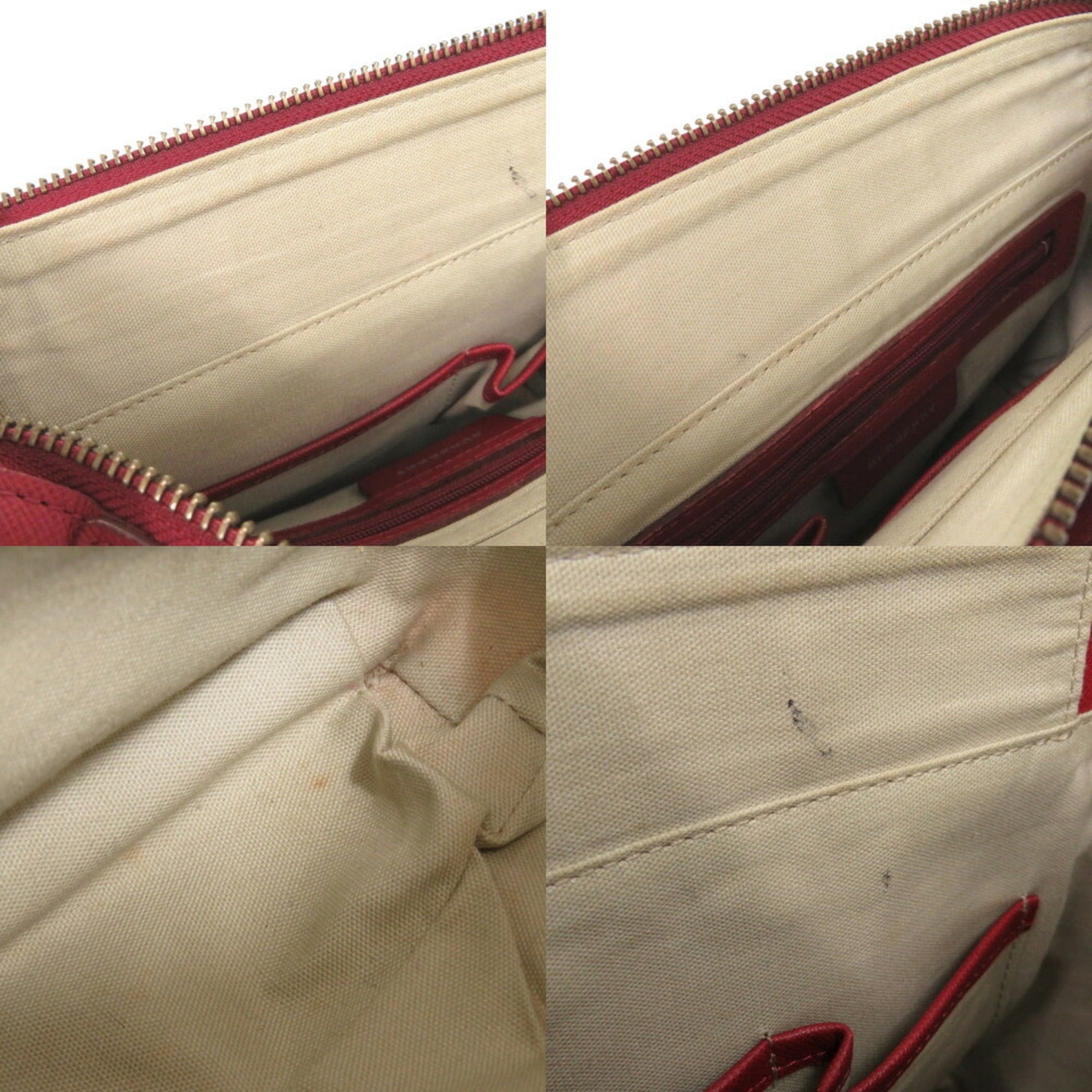 Burberry Beige Red Color Leather Canvas Handbag