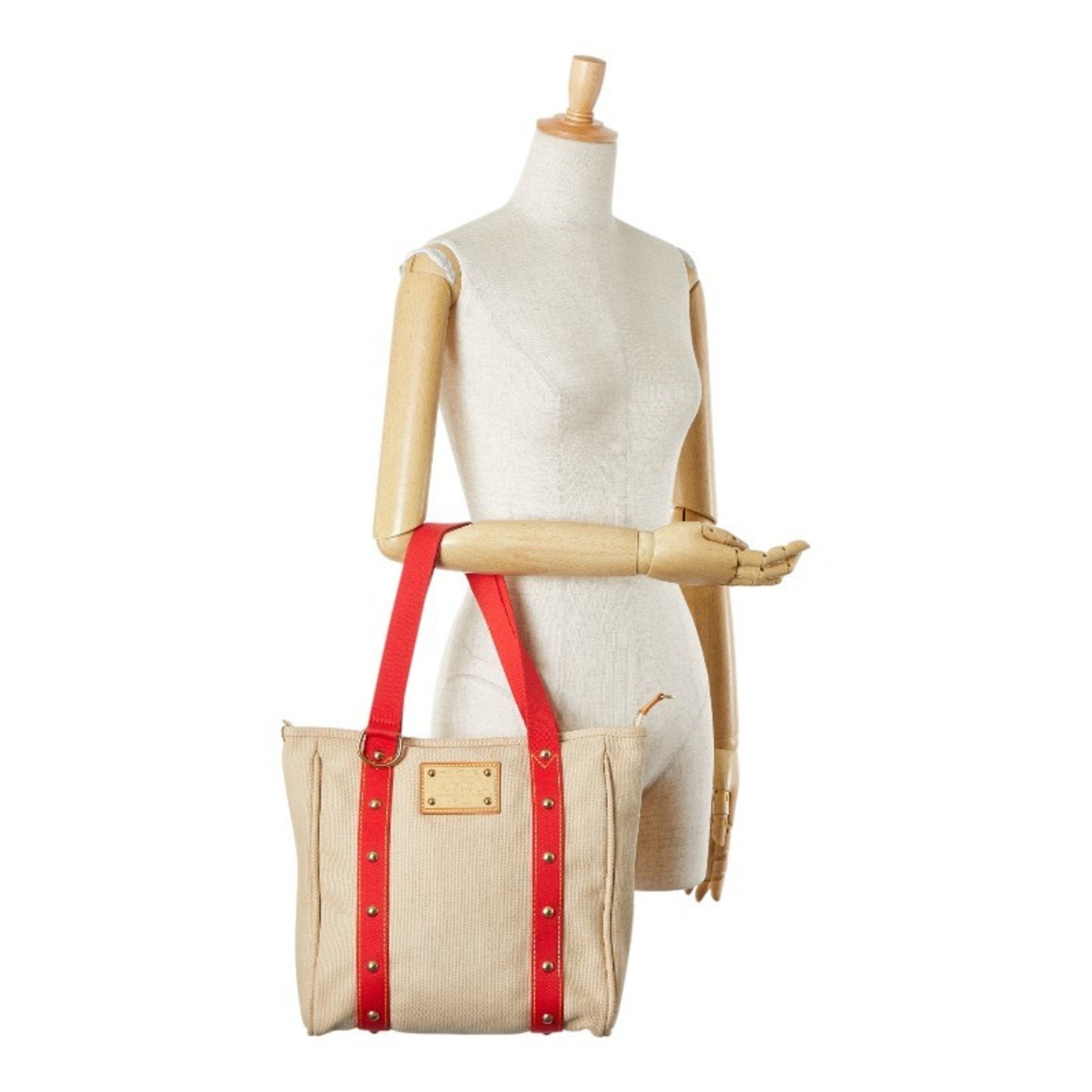 Louis Vuitton Antigua Beige Red Color Canvas Shoulder Bag Tote Bag