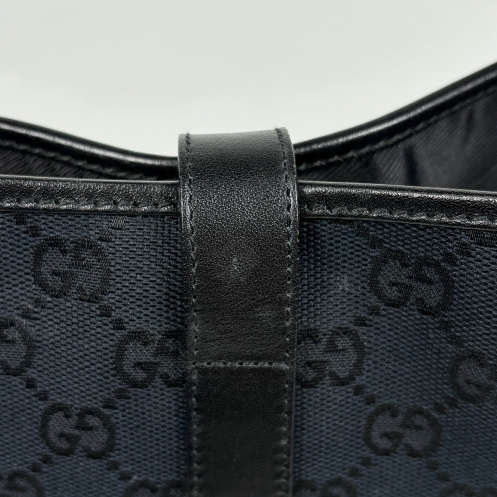 Gucci Black Gg Canvas Leather Shoulder Bag (Pre-Owned)