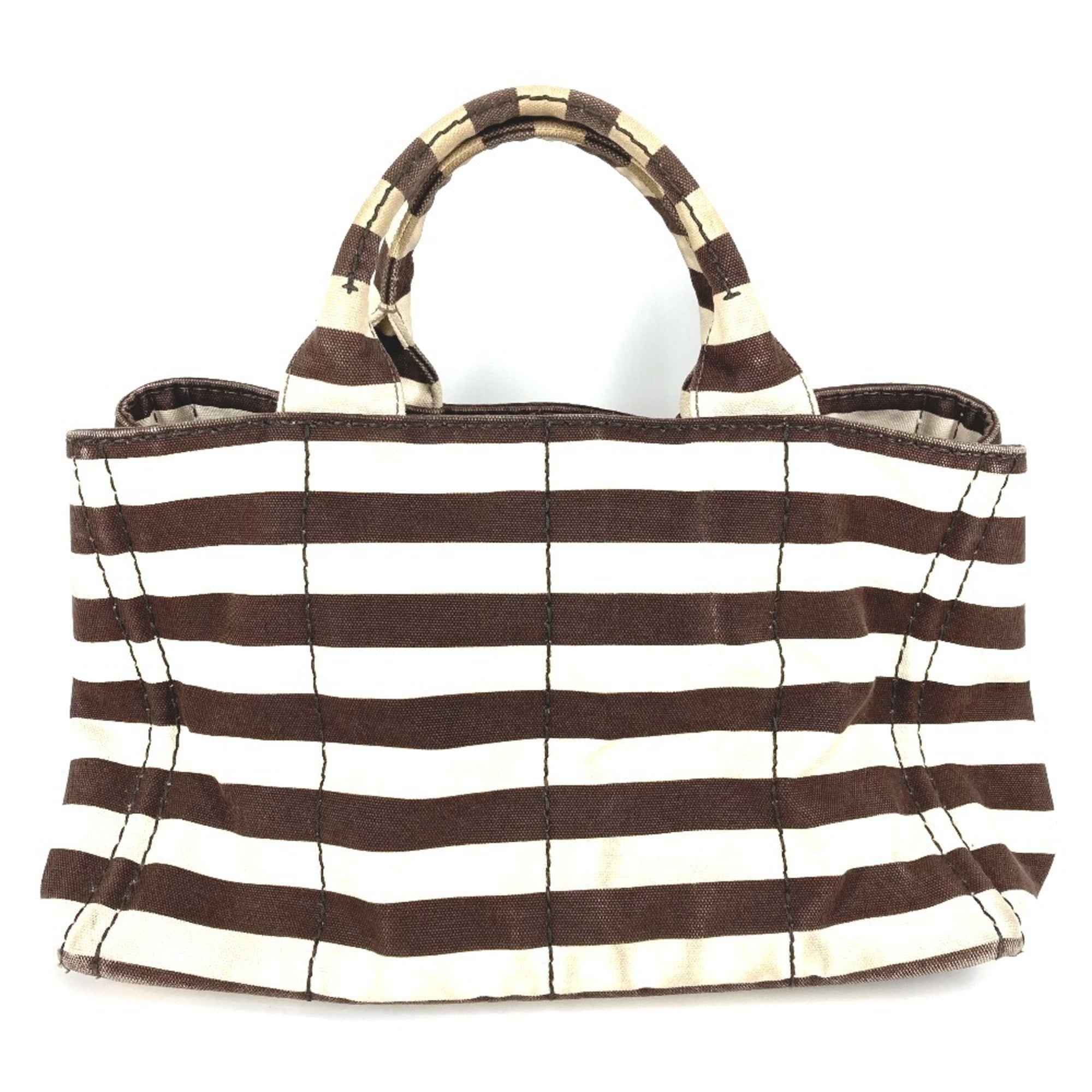 Prada Brown White Canvas Handbag Tote Bag