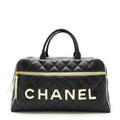 Chanel Black White Leather Boston Bag