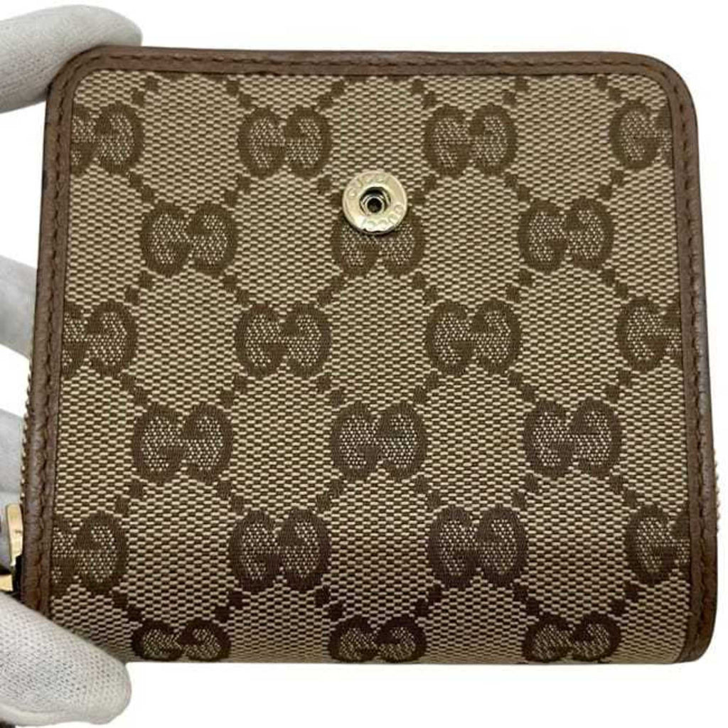 Gucci Beige Brown Brown Gg Gg Canvas Leather Wallet (Bi-Fold) (Pre-Owned)
