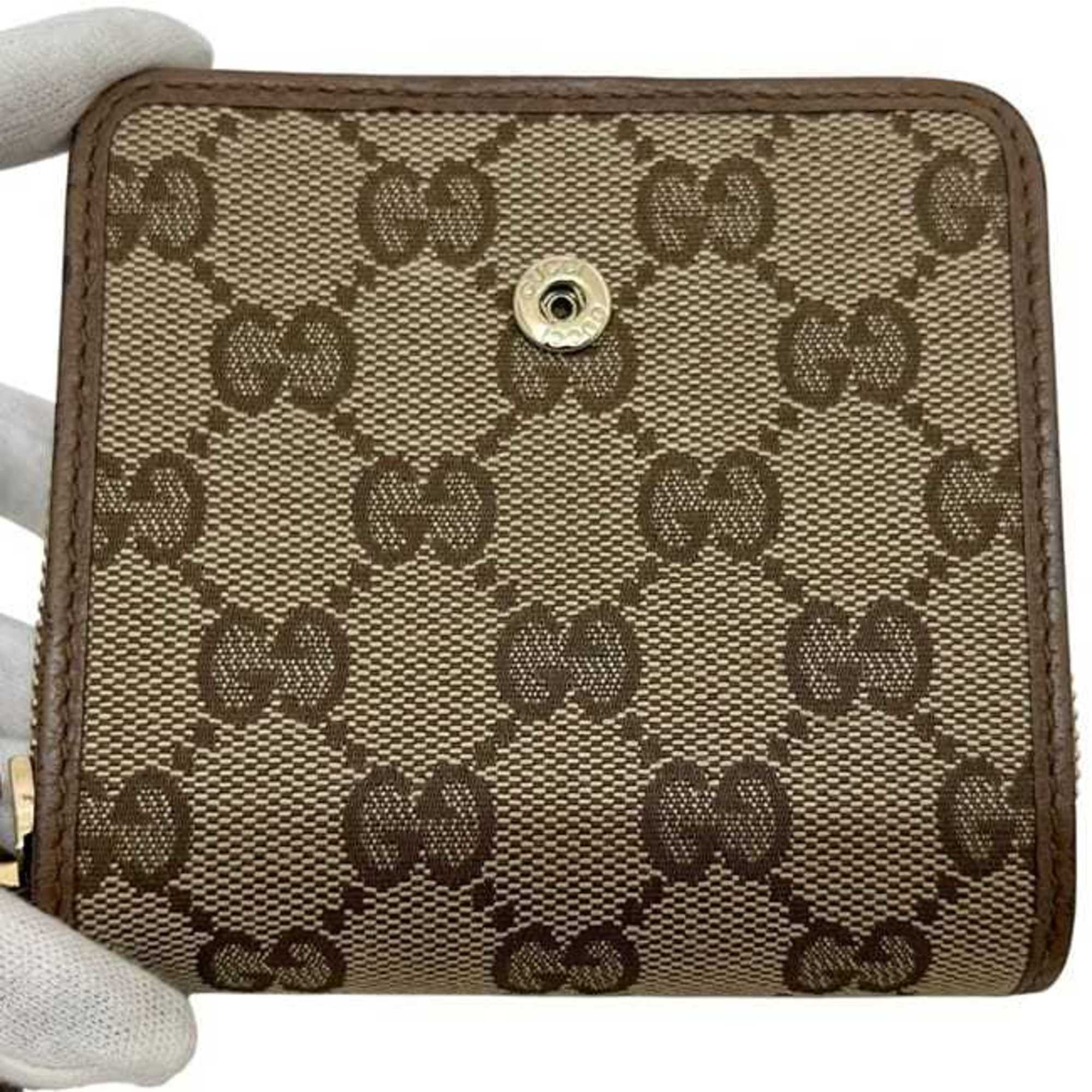 Gucci Beige Brown Brown Gg Gg Canvas Leather Wallet (Bi-Fold) (Pre-Owned)