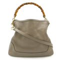 Gucci Bamboo Grayish Bamboo Leather Handbag Shoulder Bag (Pre-Owned)