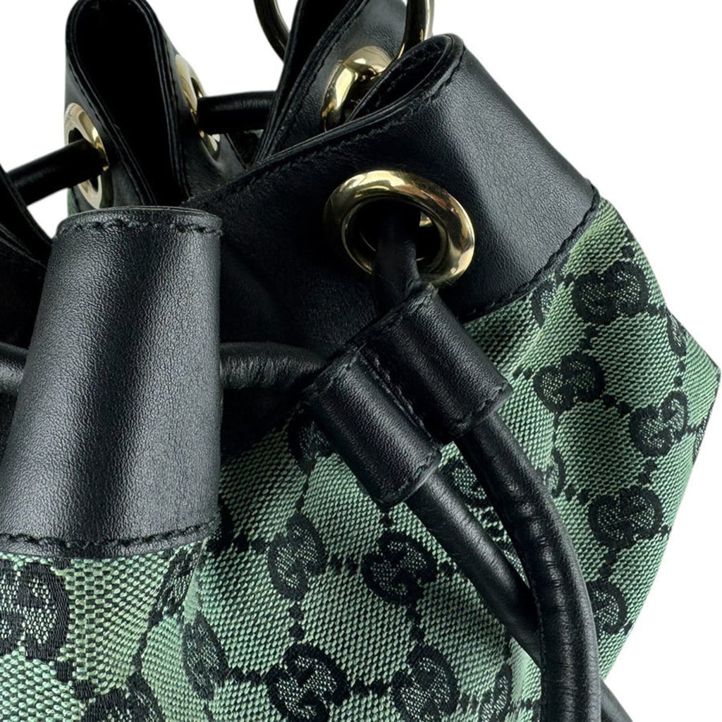 Gucci Black Green Gg Canvas Leather Shoulder Bag (Pre-Owned)