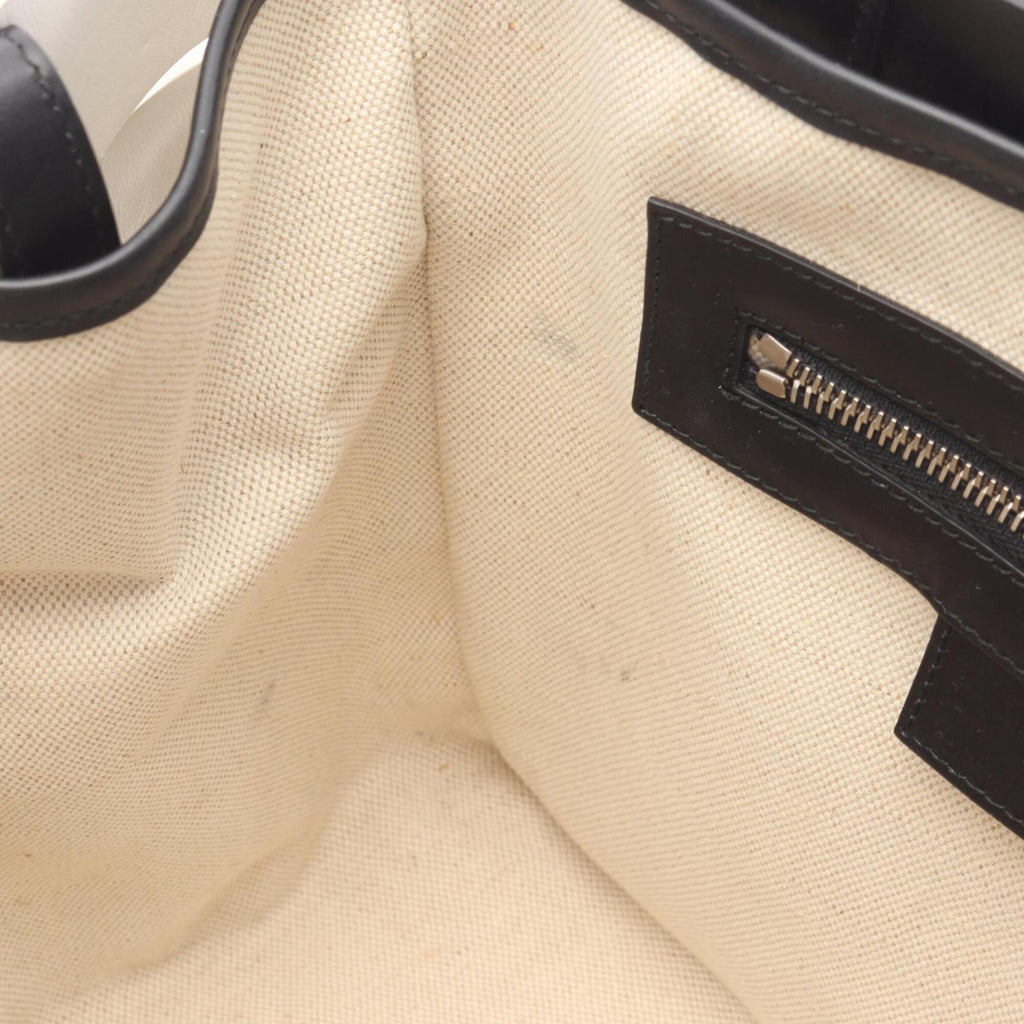 Balenciaga Black White Leather Canvas Handbag Tote