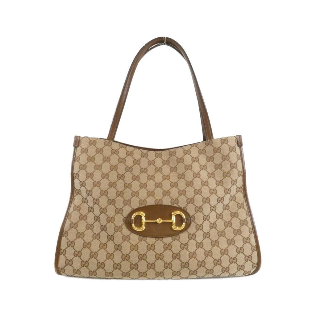 Gucci Beige Brown Gg Canvas Leather Handbag (Pre-Owned)