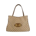 Gucci Beige Brown Gg Canvas Leather Handbag (Pre-Owned)