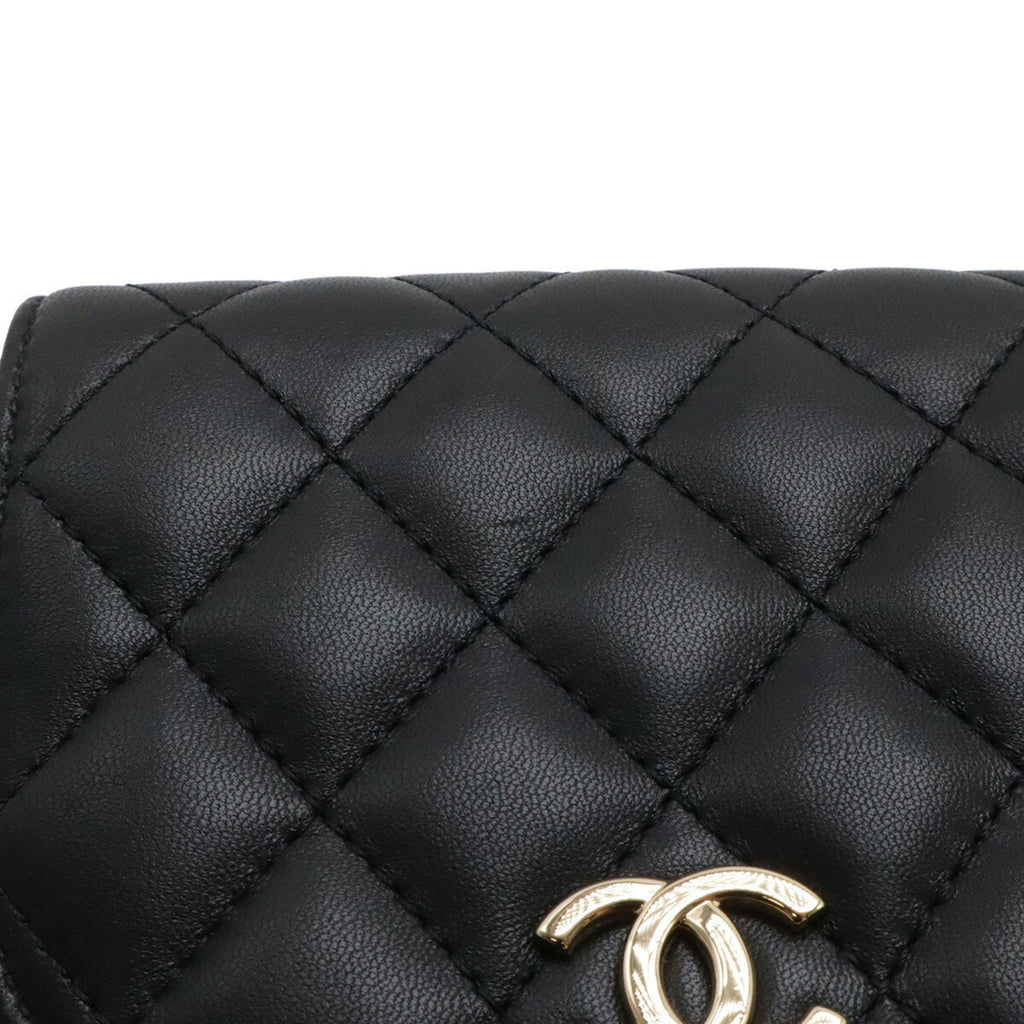 Chanel Matelasse Black Ivory Leather Pochette Shoulder Bag